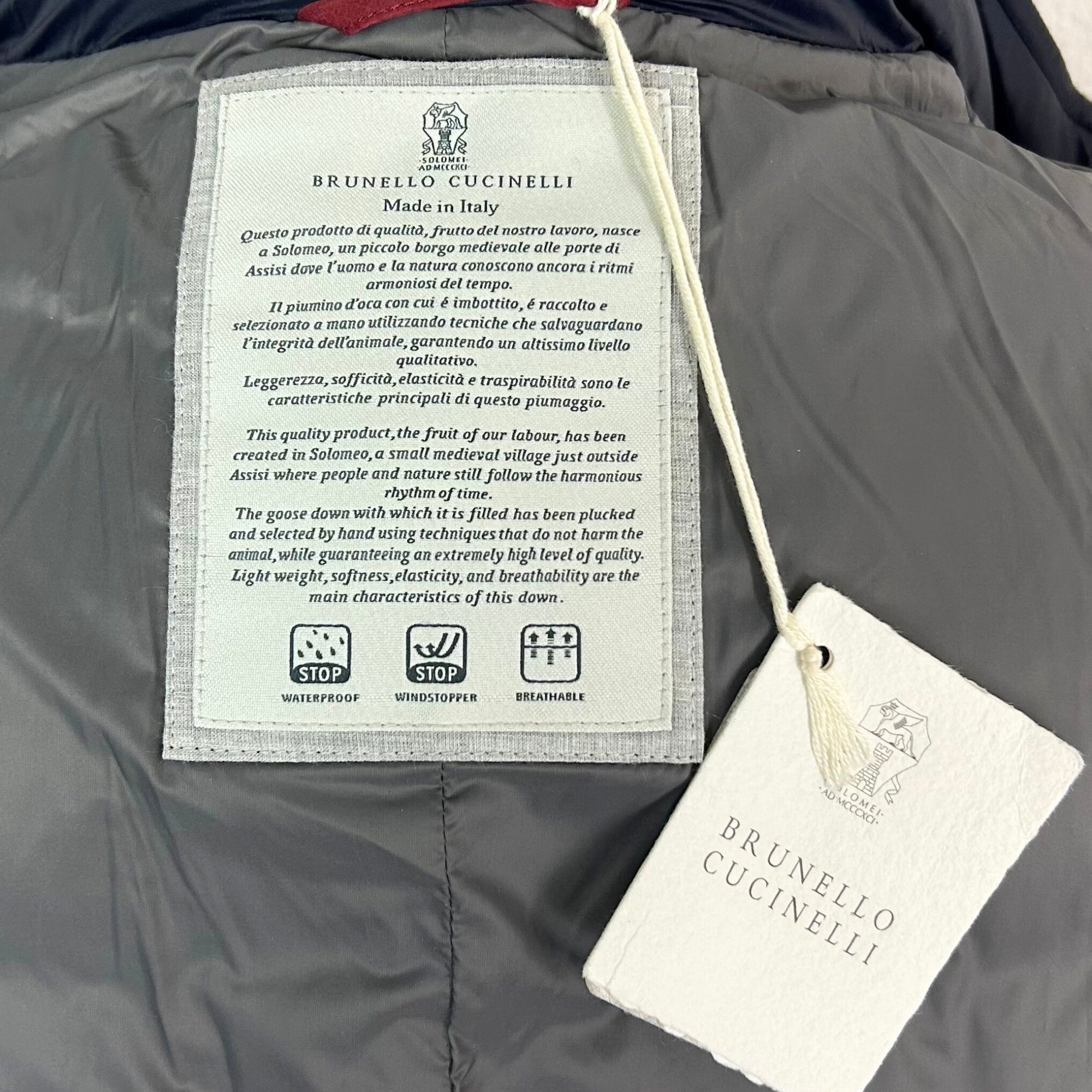 Navy/Gray Hooded Down Jacket made of Nylon/Cashmere (M)