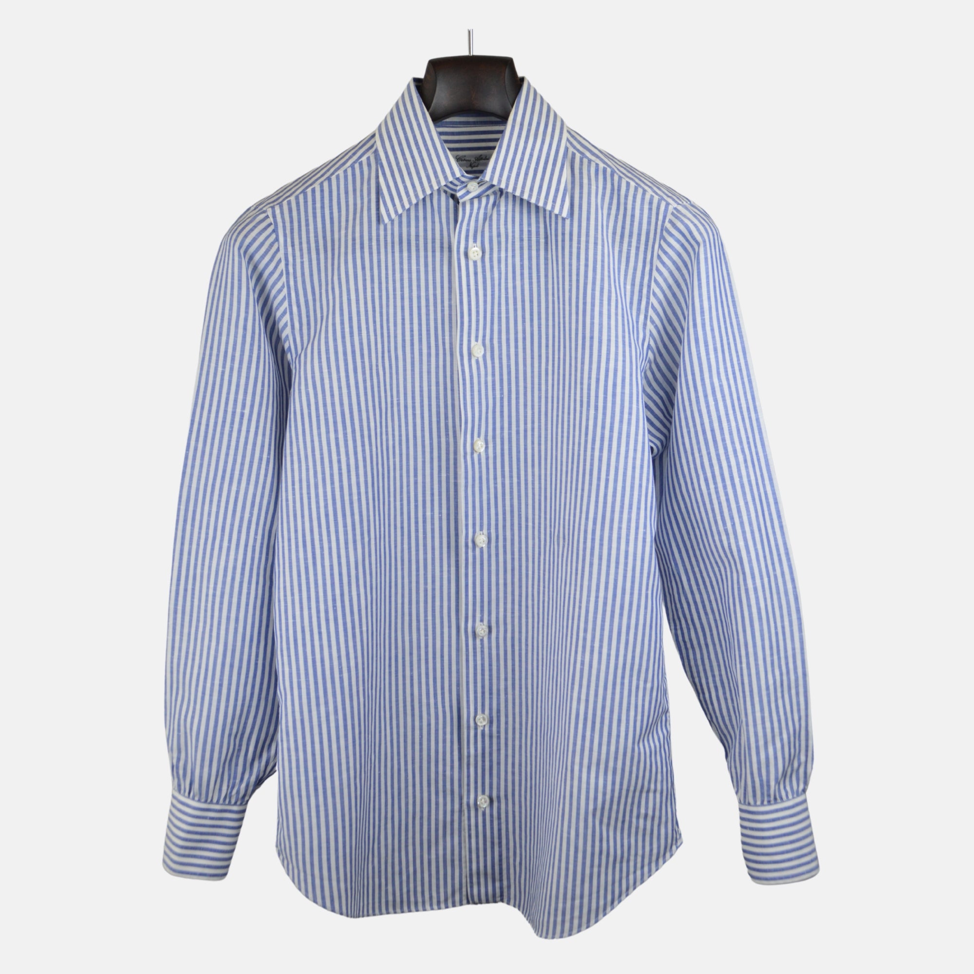 Blue/White Stripe Shirt made of Linen/Cotton (38)