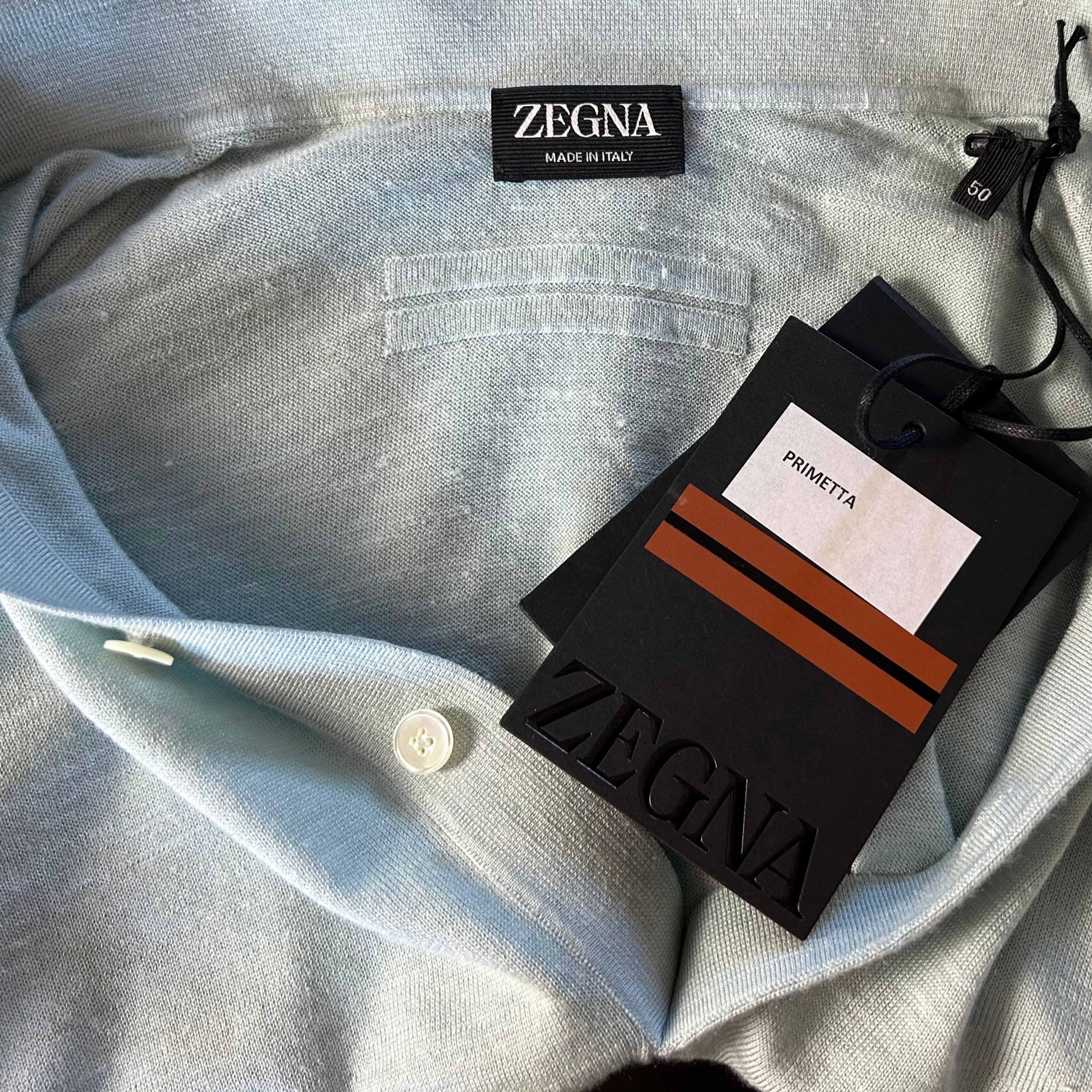 Light Blue Polo Shirt made of Silk/Cashmere/Linen (EU 50)