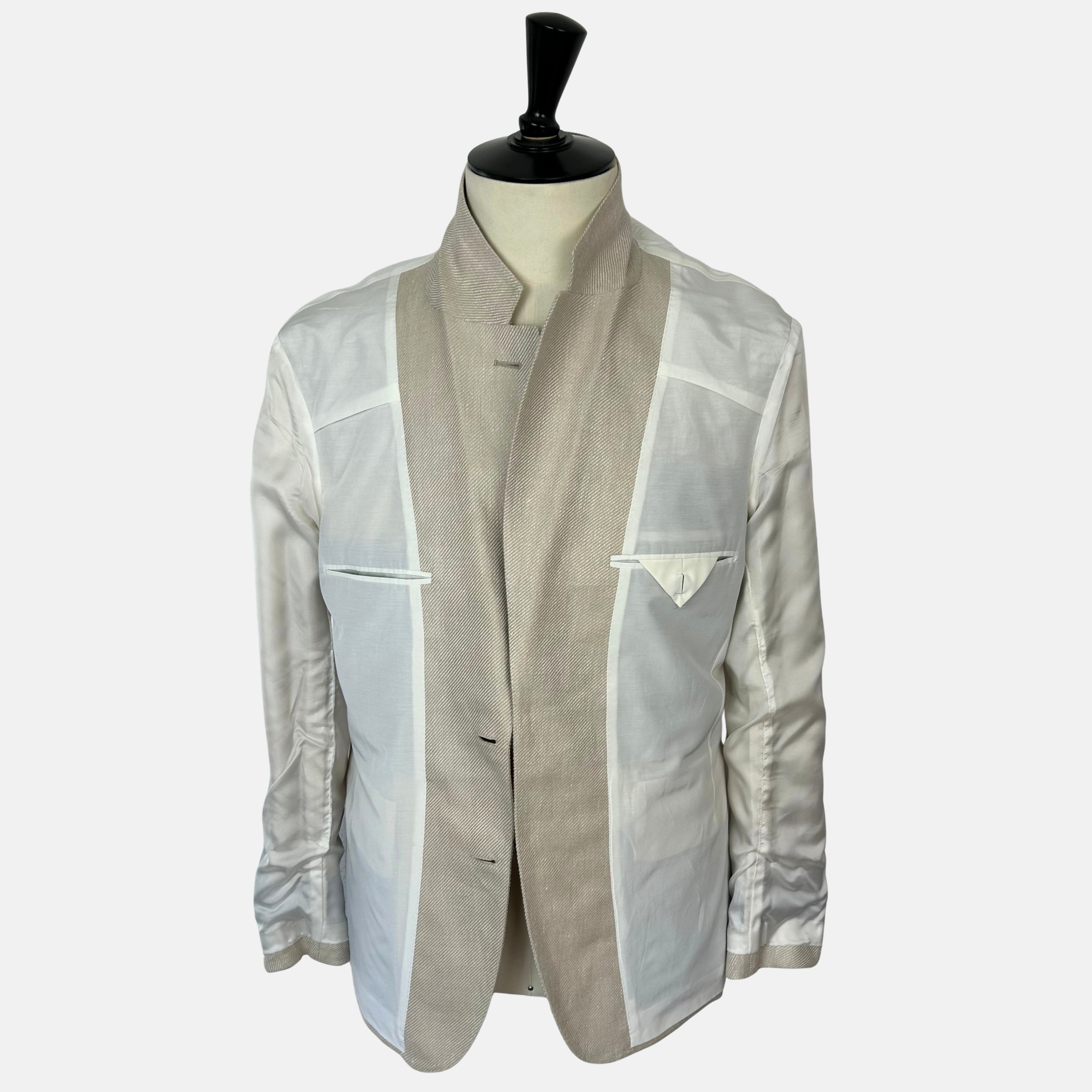 Ecru Patterned Blazer made of Linen/Wool/Silk (EU 48)