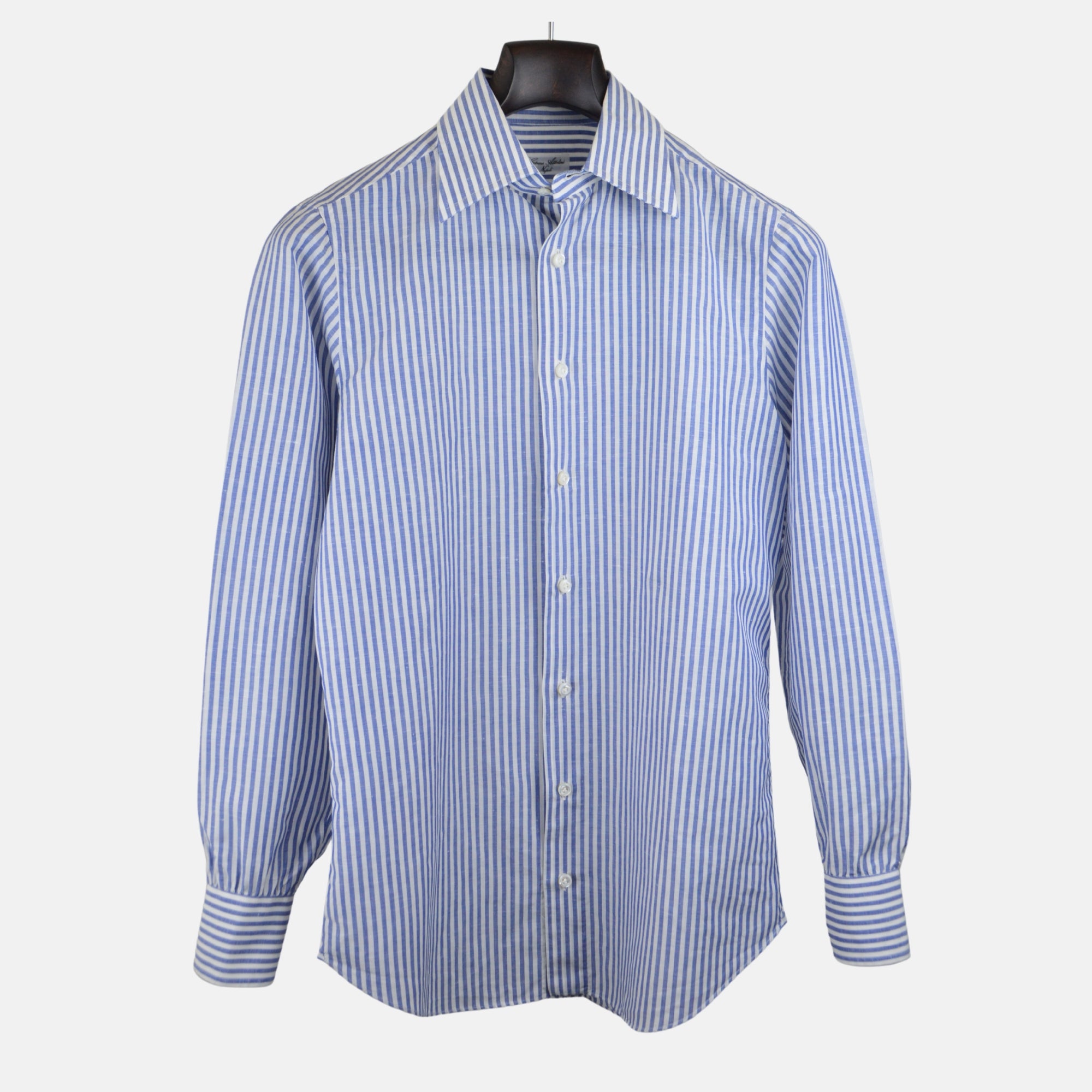 Blue/White Stripe Shirt made of Linen/Cotton (38)