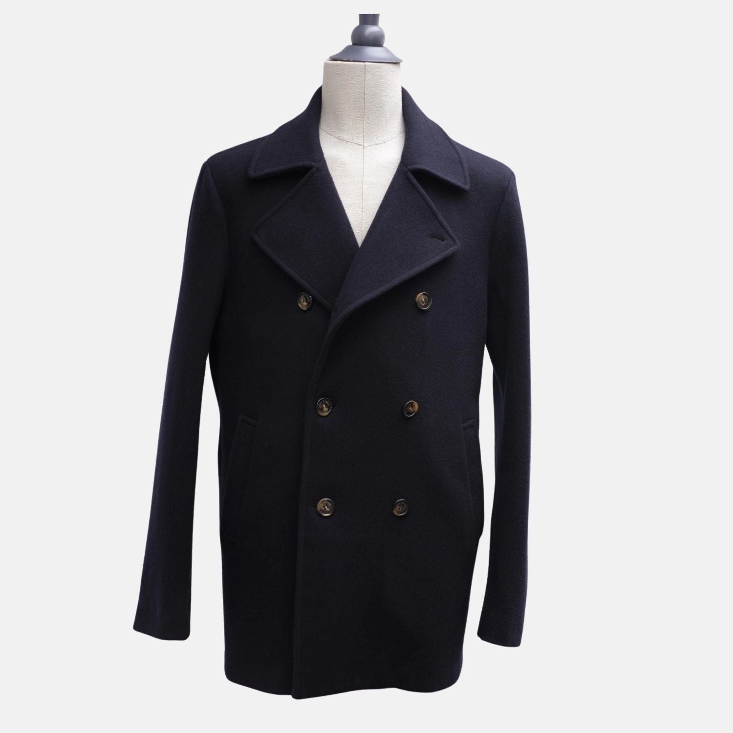 Navy Double Breasted Cashmere Pea Coat (L)