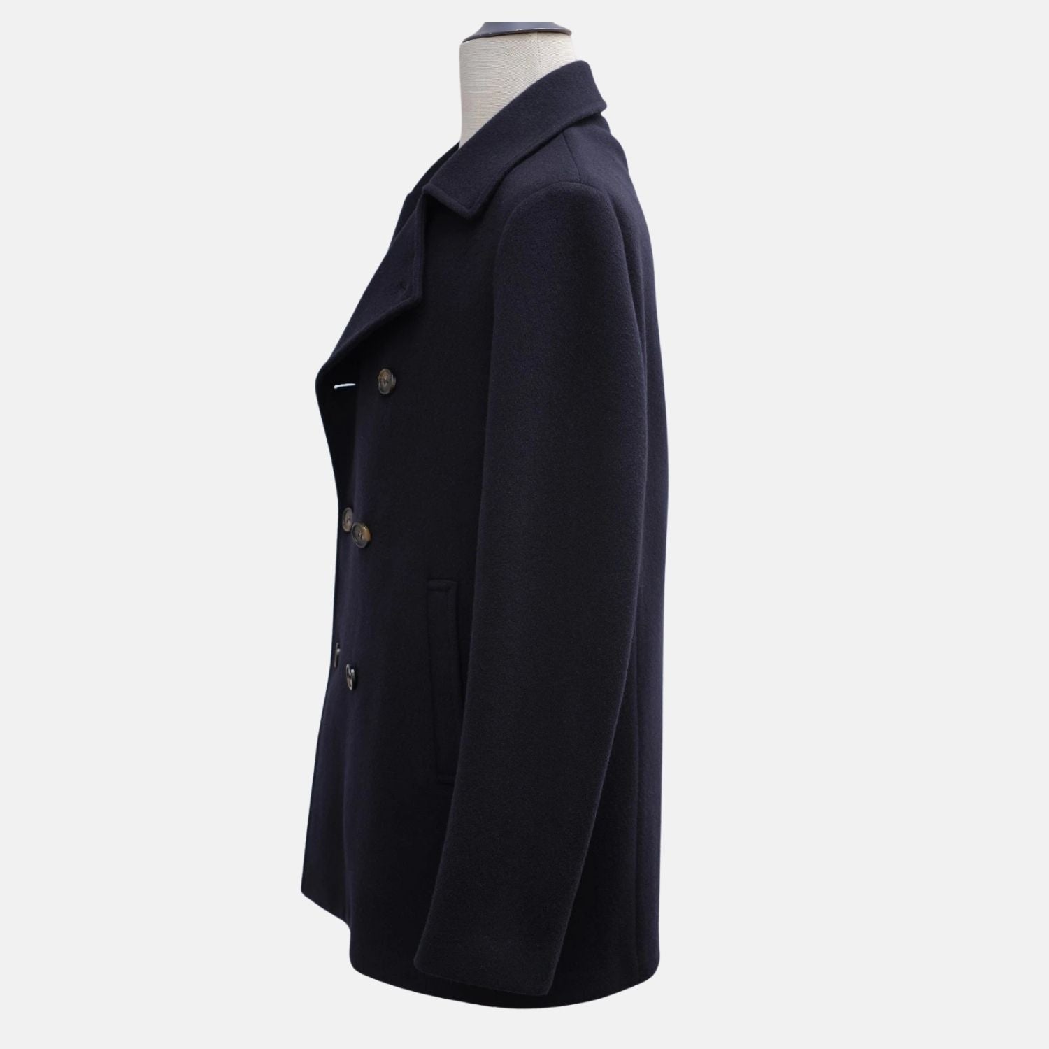 Navy Double Breasted Cashmere Pea Coat (L)