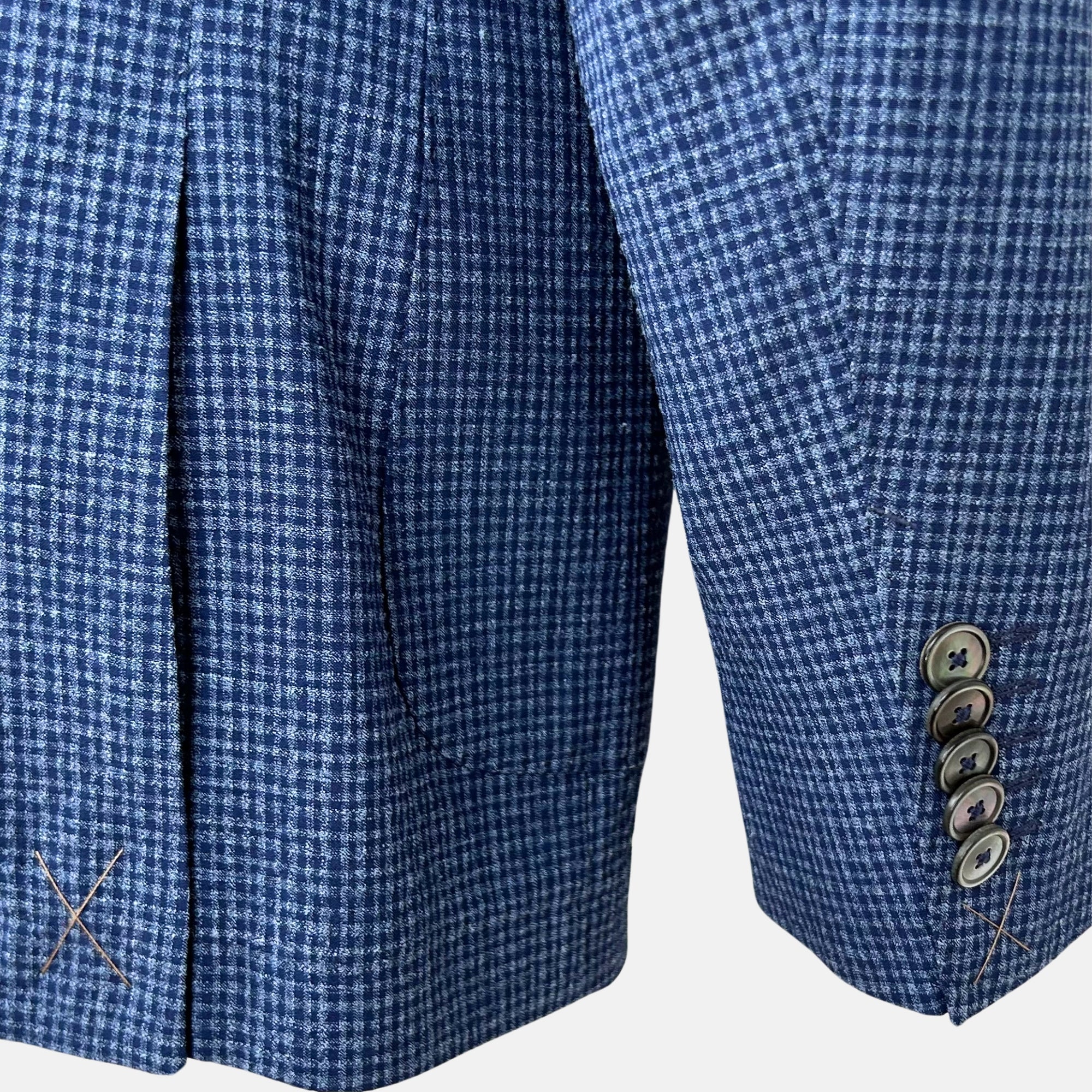 Blue Patterned Blazer made of Virgin Wool/Linen/Elastane (EU 48)