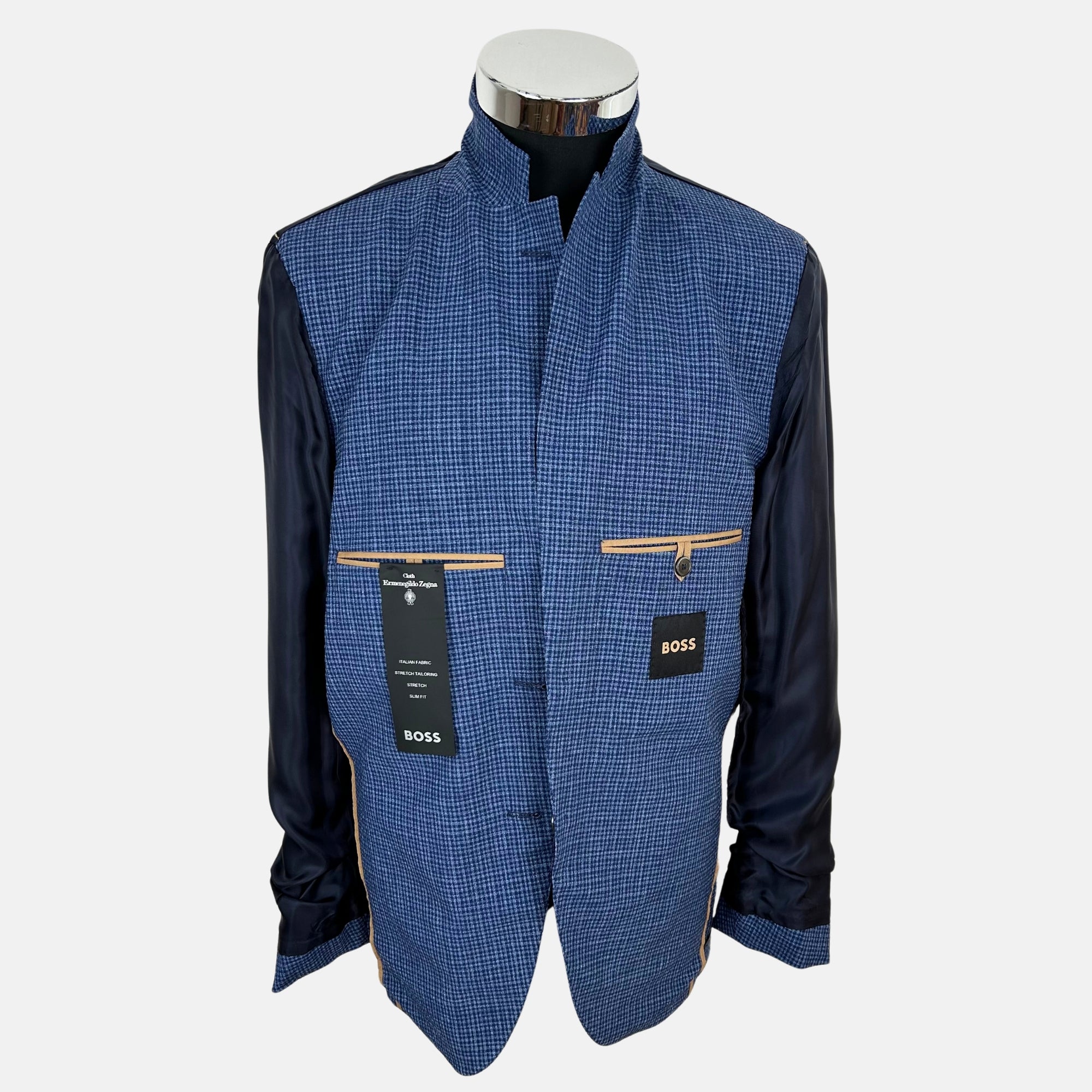 Blue Patterned Blazer made of Virgin Wool/Linen/Elastane (EU 48)