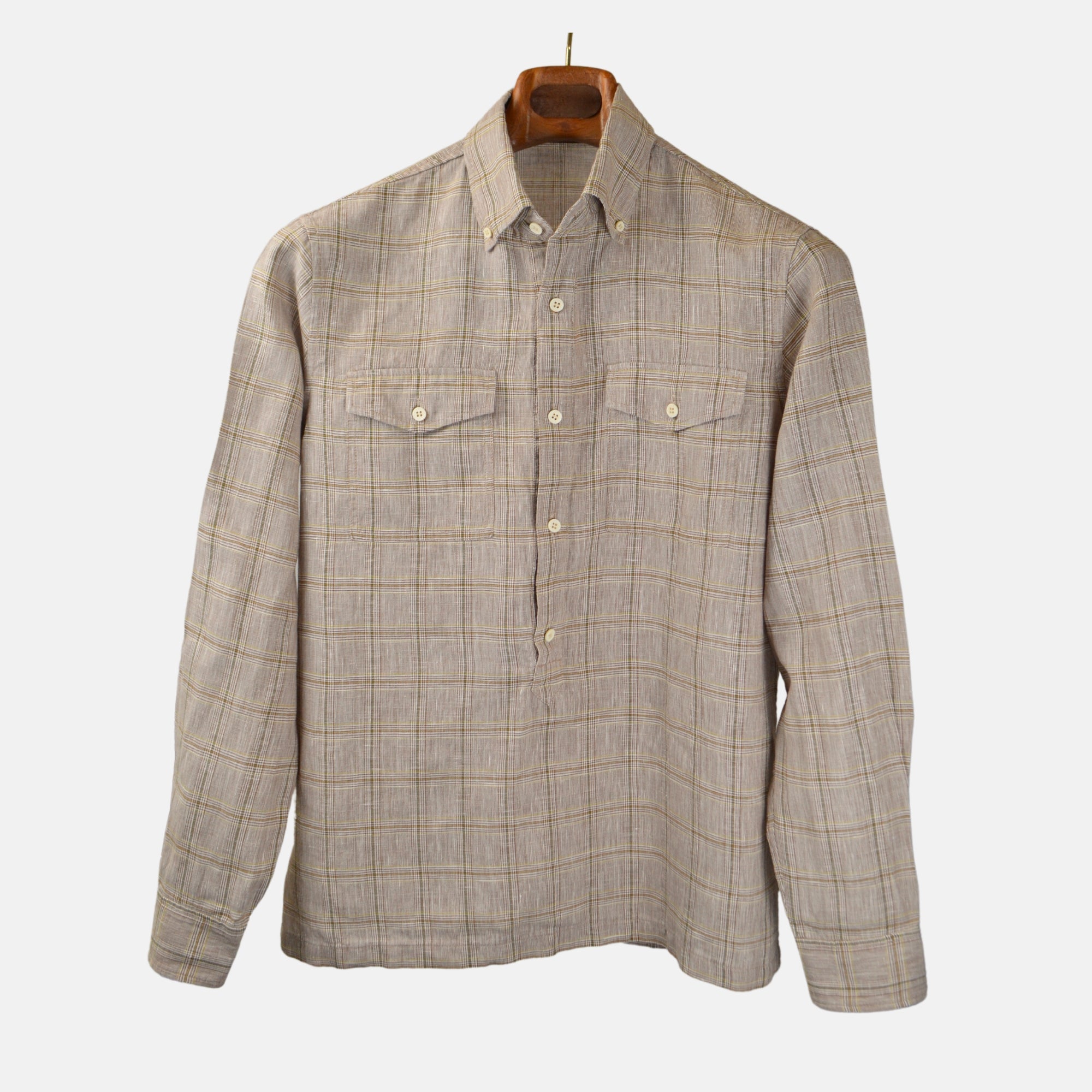 Brown Checked Shirt made of Linen (M)