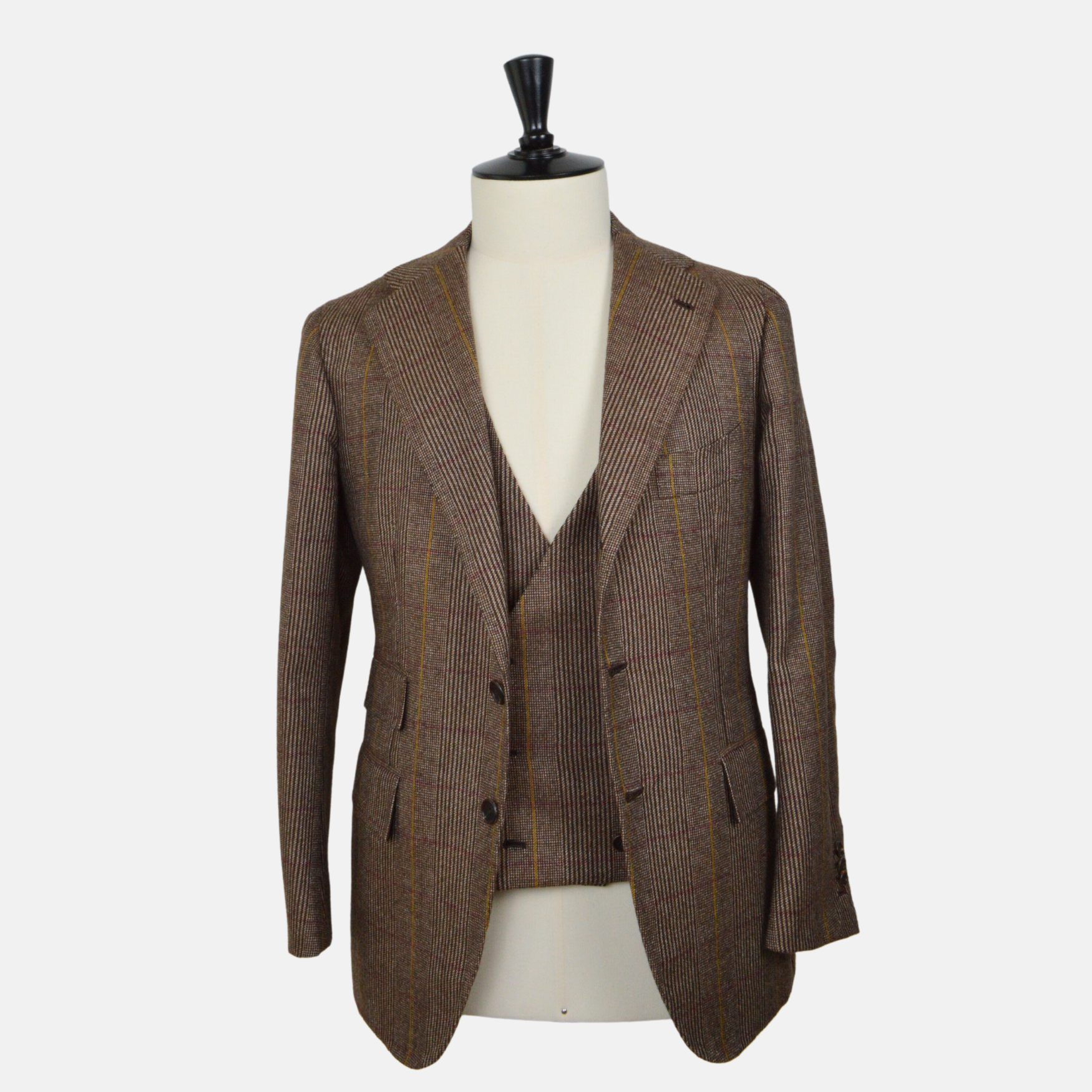 Brown Patterned 3 Piece-Suit made of Virgin Wool (EU 48)