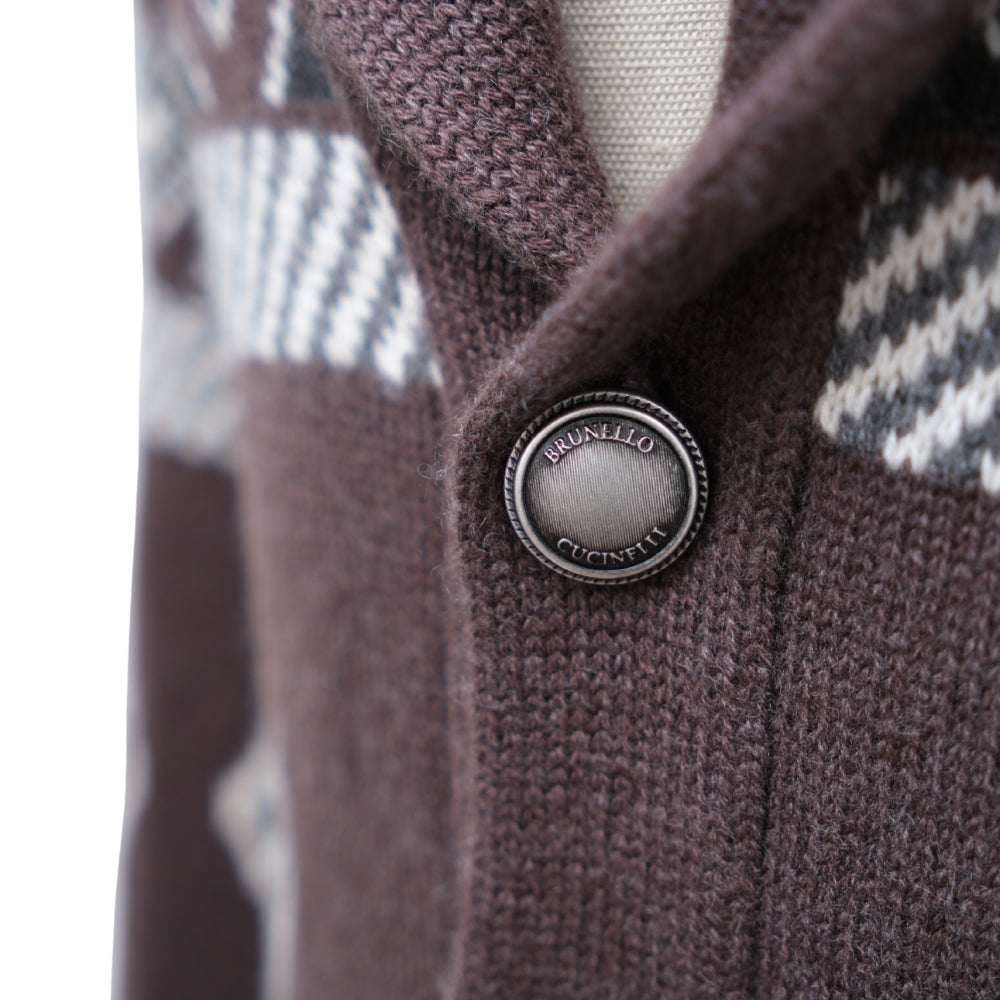 Brown/Creme Patterned Cashmere Cardigan (EU 52)