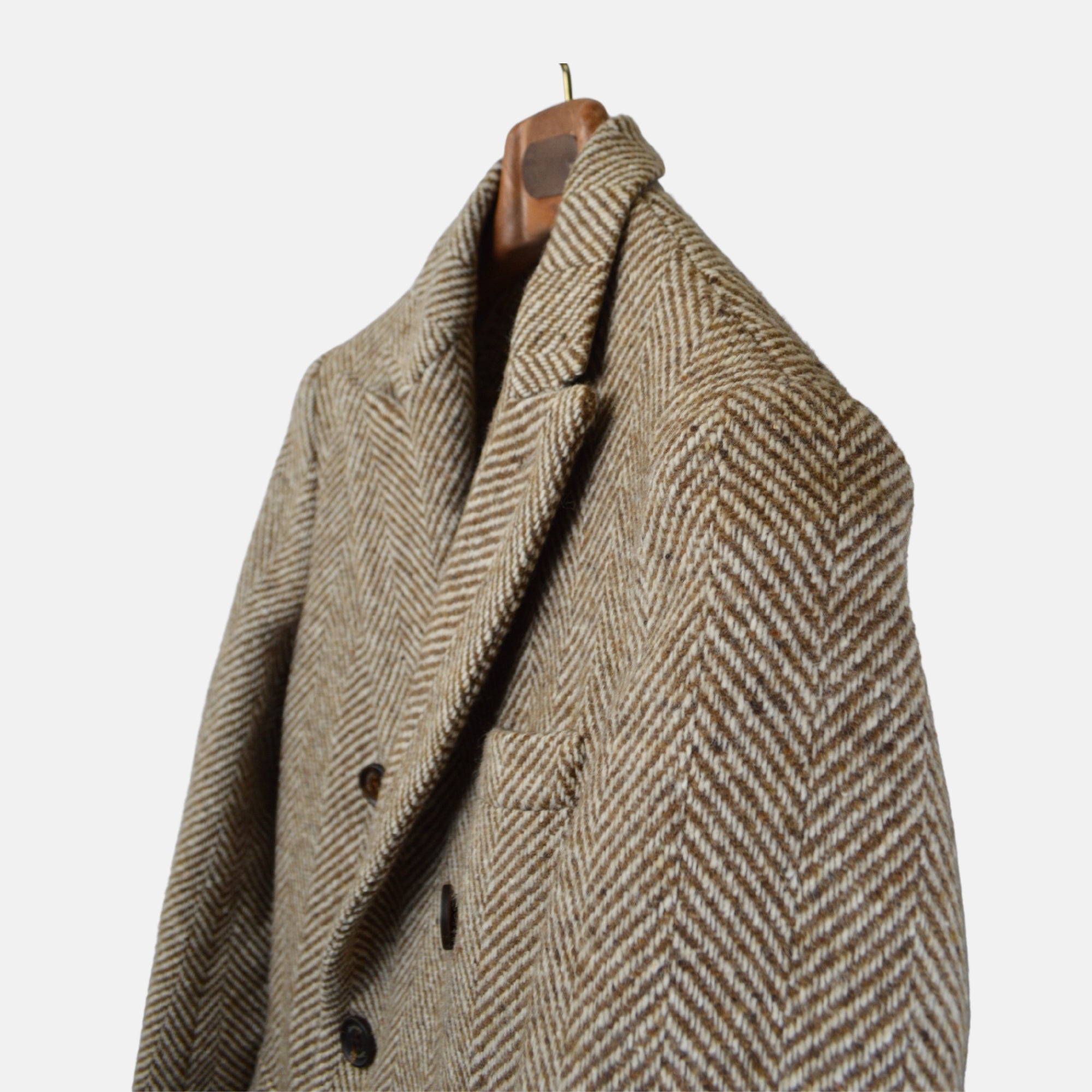 Beige Fischgrat Coat made of Wool (50)