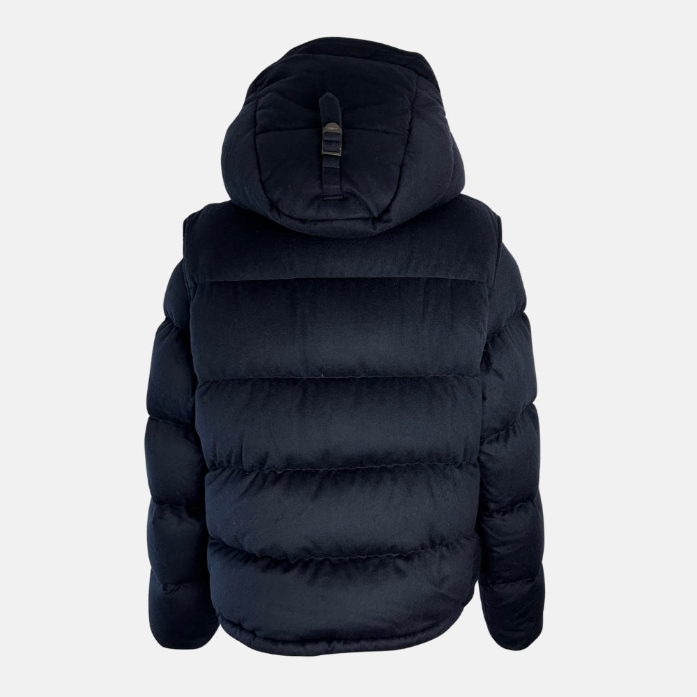 Navy Hooded Down Jacket/Vest made of Cashmere (XL)