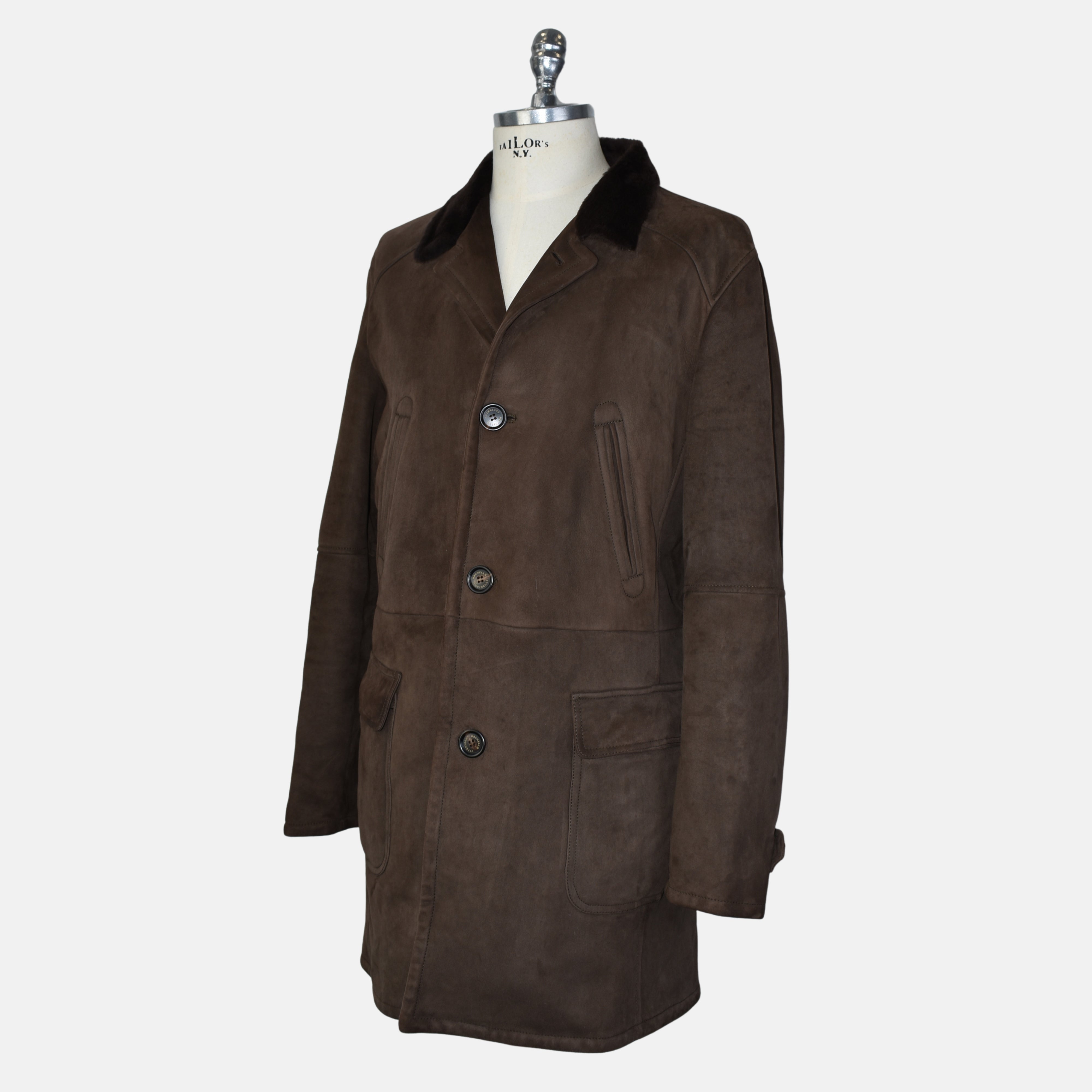 Brauner Shearling-Mantel (XL)