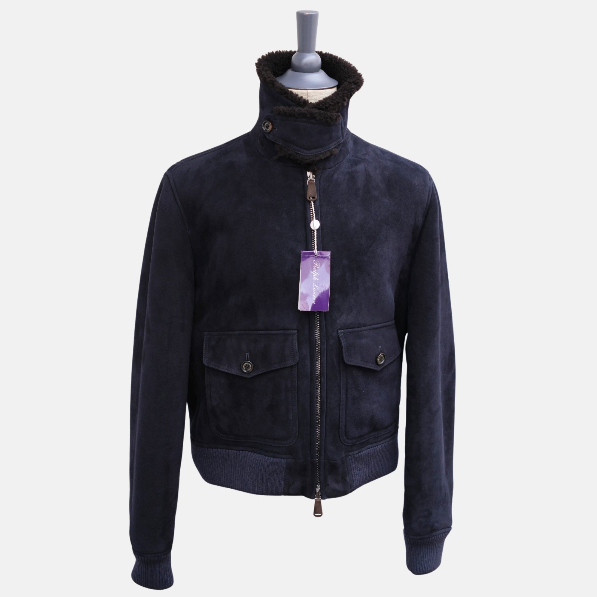 Navy Blue Aviator Shearling Jacket (L)