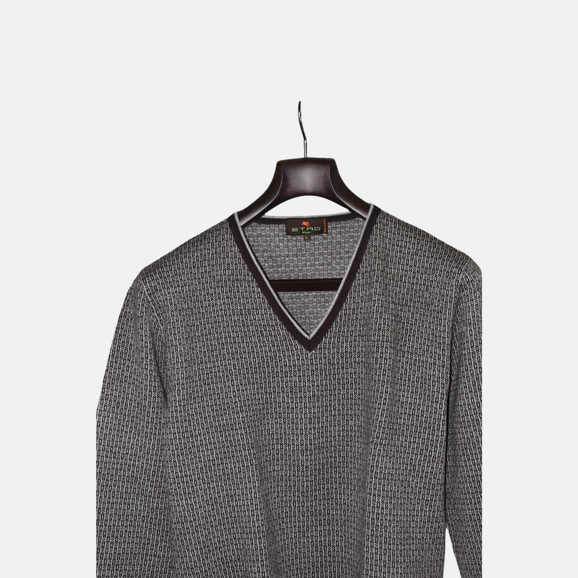 Gray/Brown Patterned Sweater made of Merino Wool (L)
