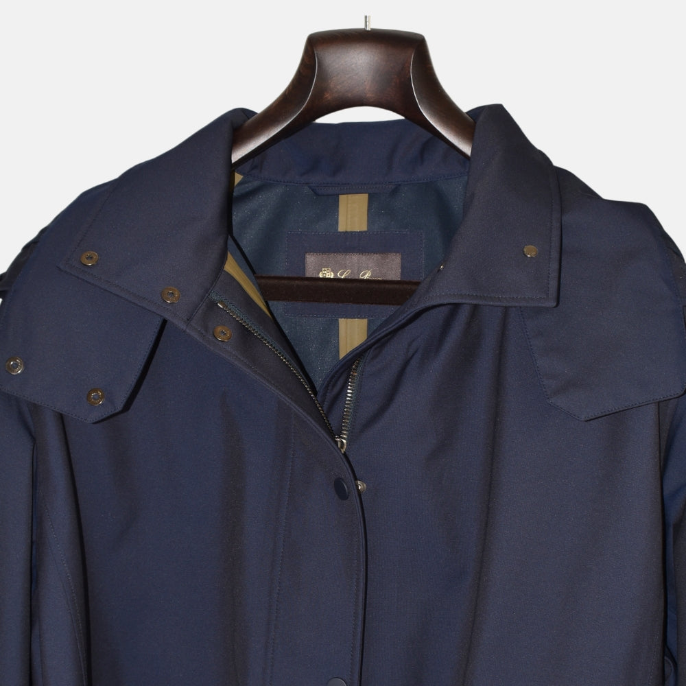 Navy Hooded Rain Jacket made of Virgin Wool/Polyamide (L)