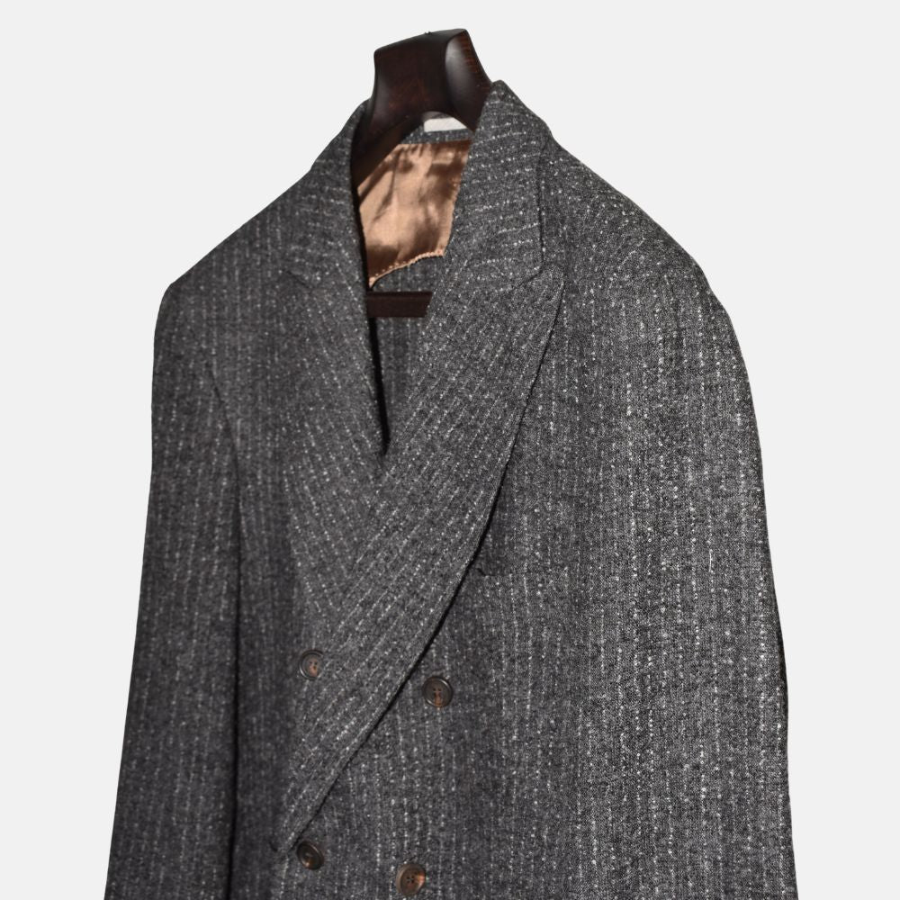 Gray-White Striped Double Breasted Blazer made of Alpaca/Wool/Polyamide/Cashmere (EU 52)