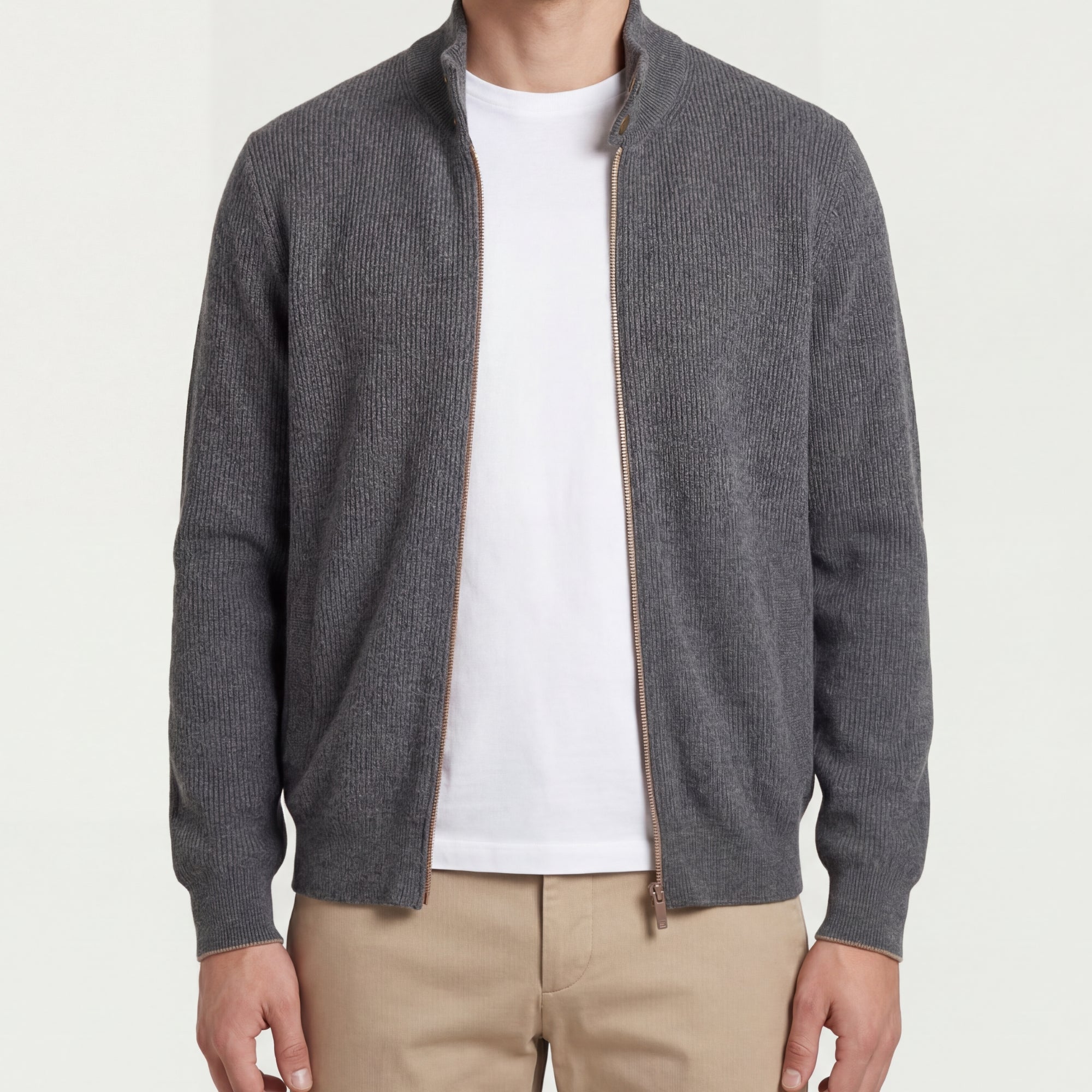Grey Cashmere Zipper-Jacket (EU 50)