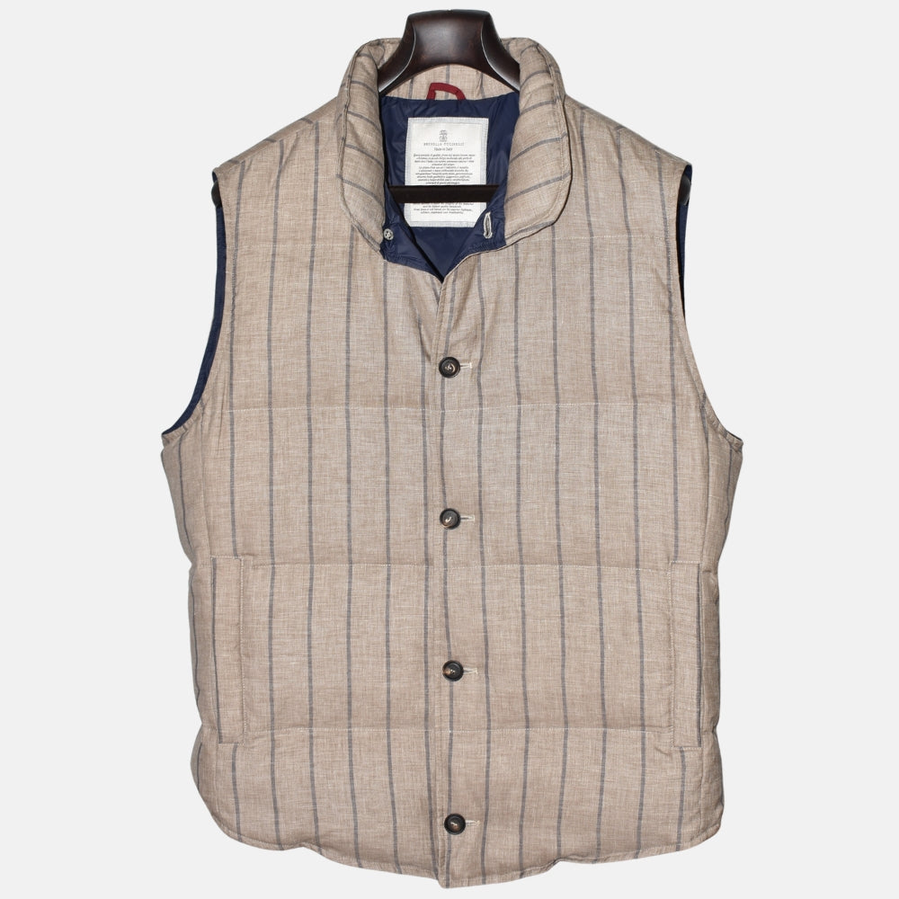 Beige-Blue Striped Vest made of Linen/Wool/Silk (L)