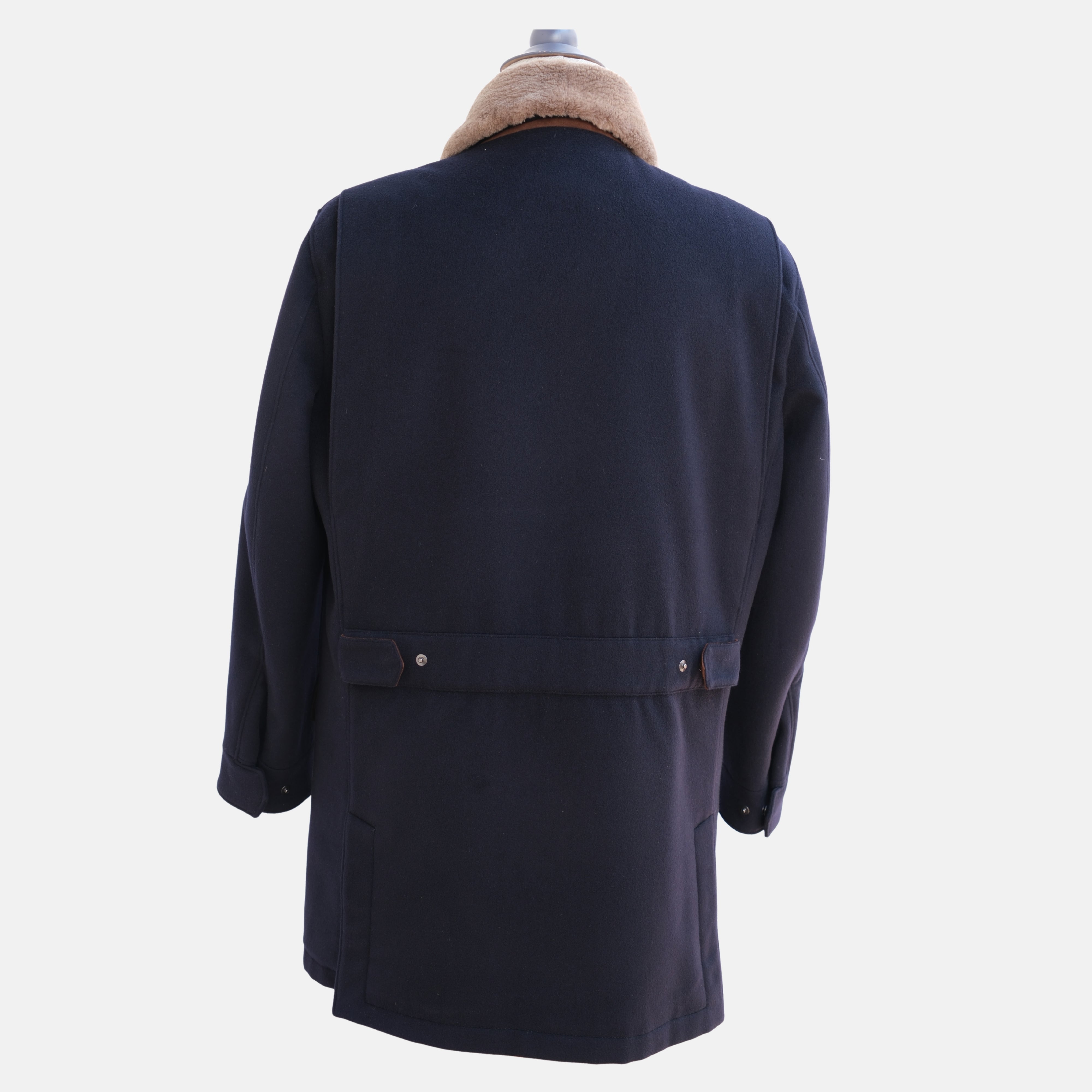 Navy Beaver Lined Cashmere Coat (M)