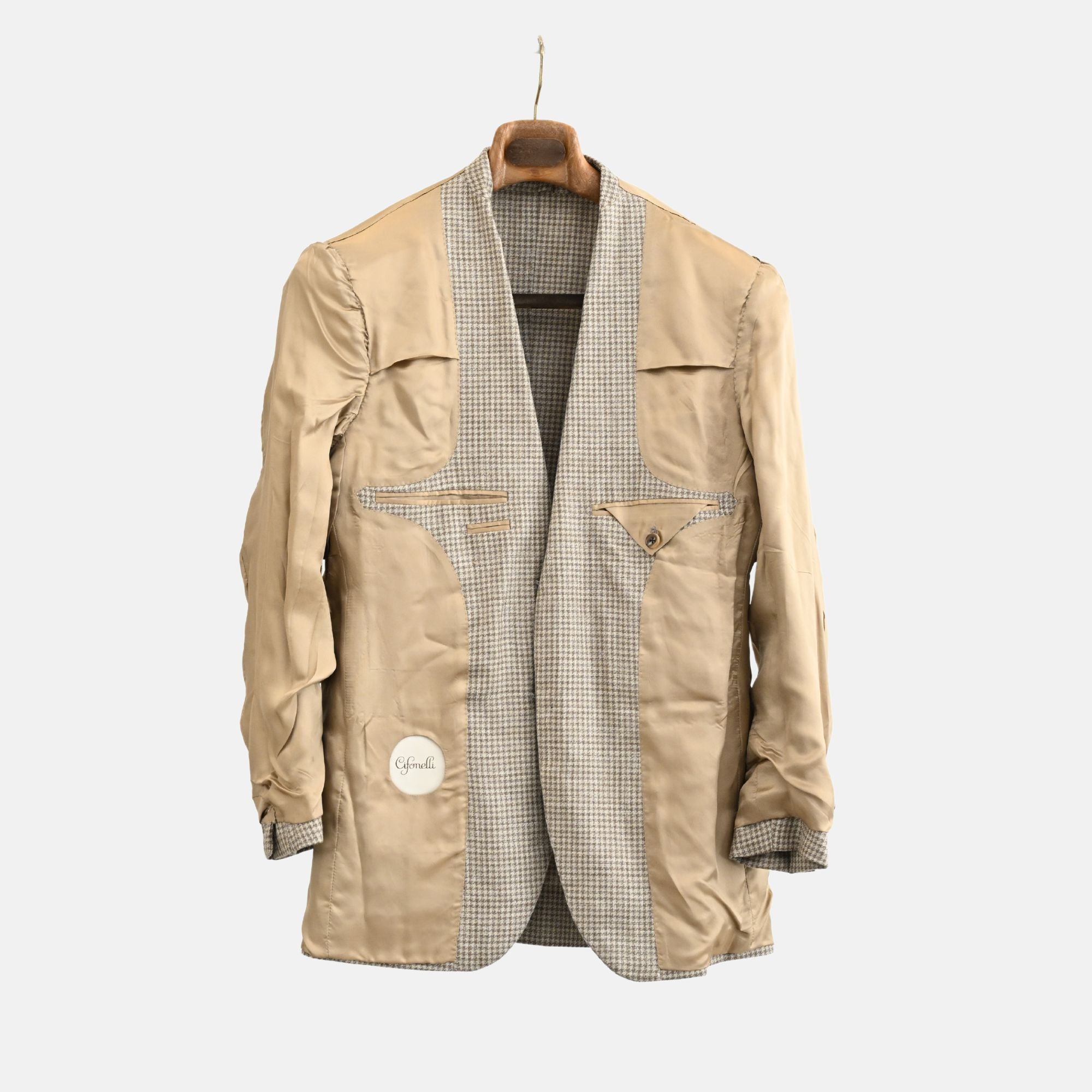 Beige Patterned Blazer made of Wool/Linen/Silk