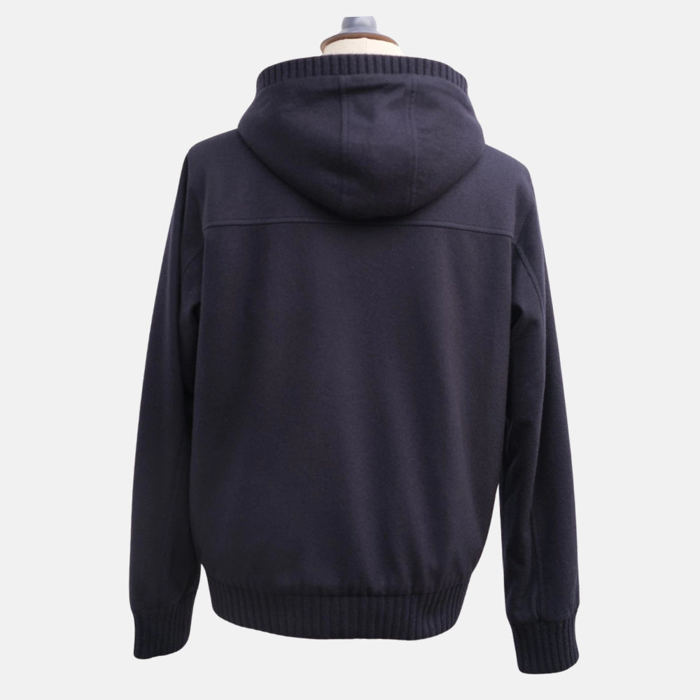 Navy Blue Hooded Beaver Lined Cashmere Jacket (L)