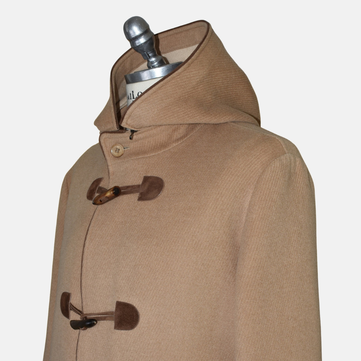 Beige Baby Camel Montgomery Coat/Leather Details with Detachable Hood (XL)