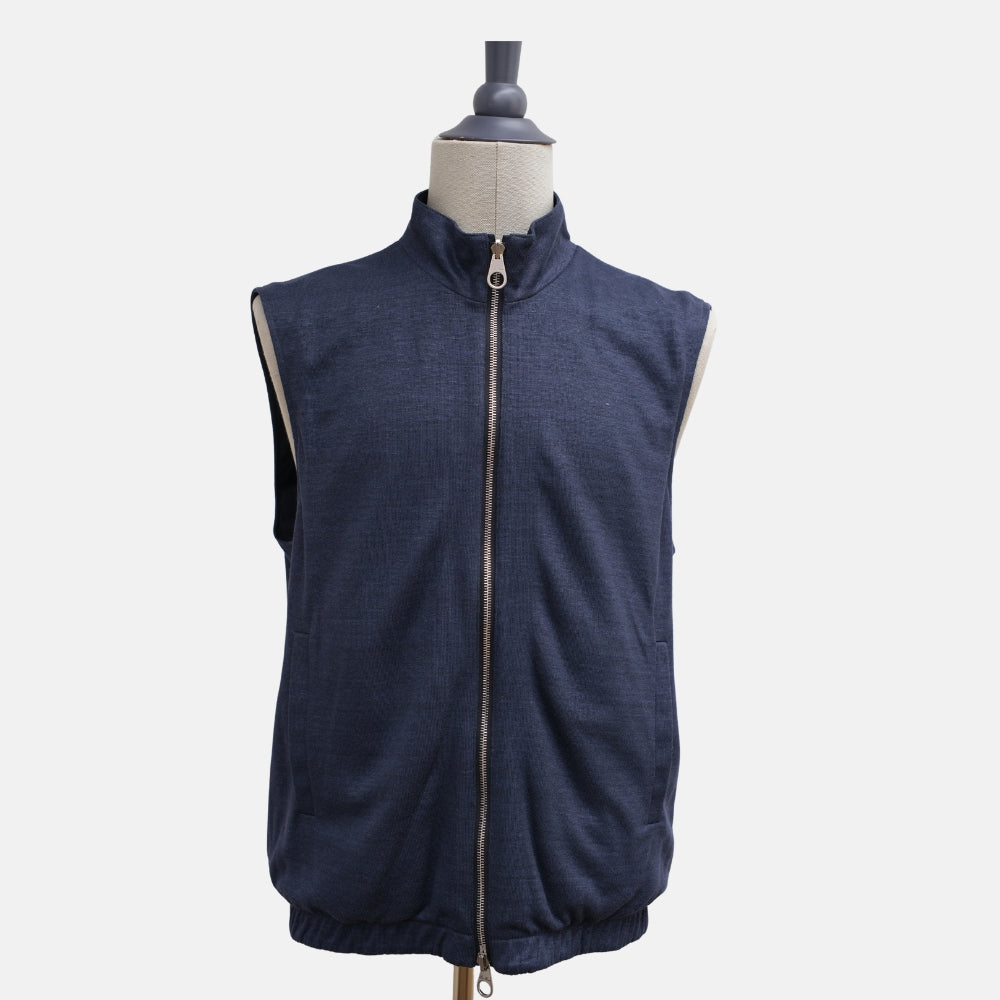 Navy Blue Reversible Microfibre/Linen Vest (EU 52)