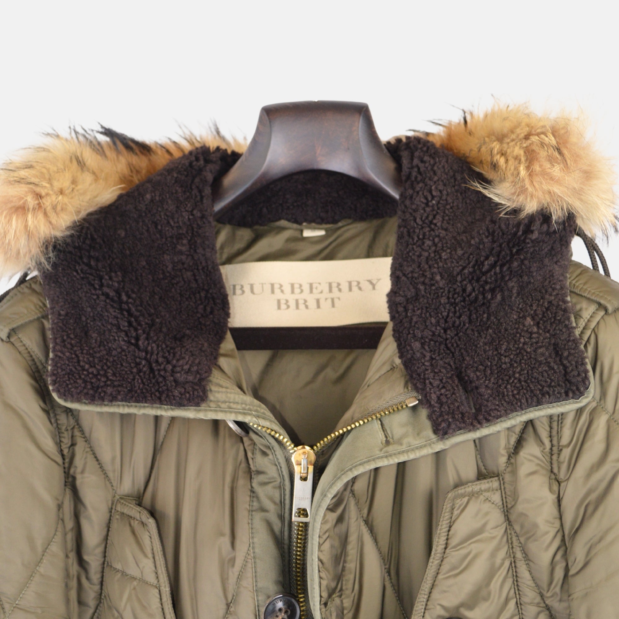 Olive Jacket with Fur and Shearling (M)