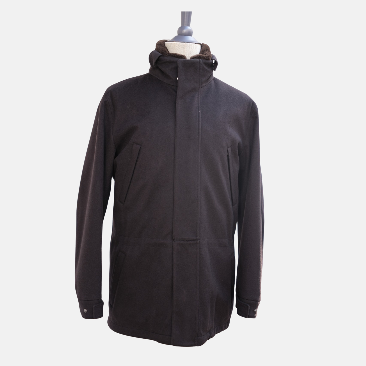 Brown "Icer" Cashmere Coat with Fur Collar (L)
