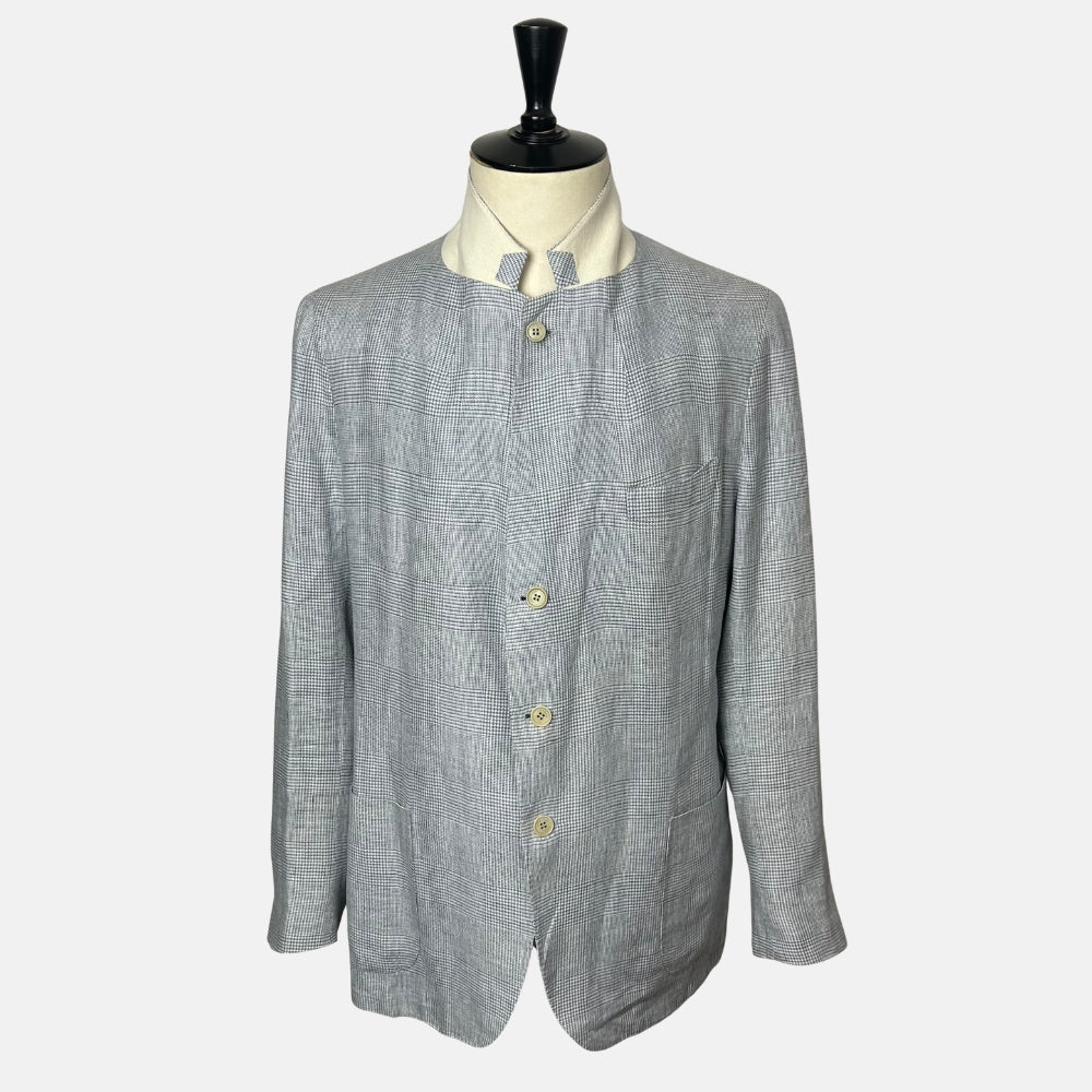 Blue Patterned Blazer made of Linen (EU 56)