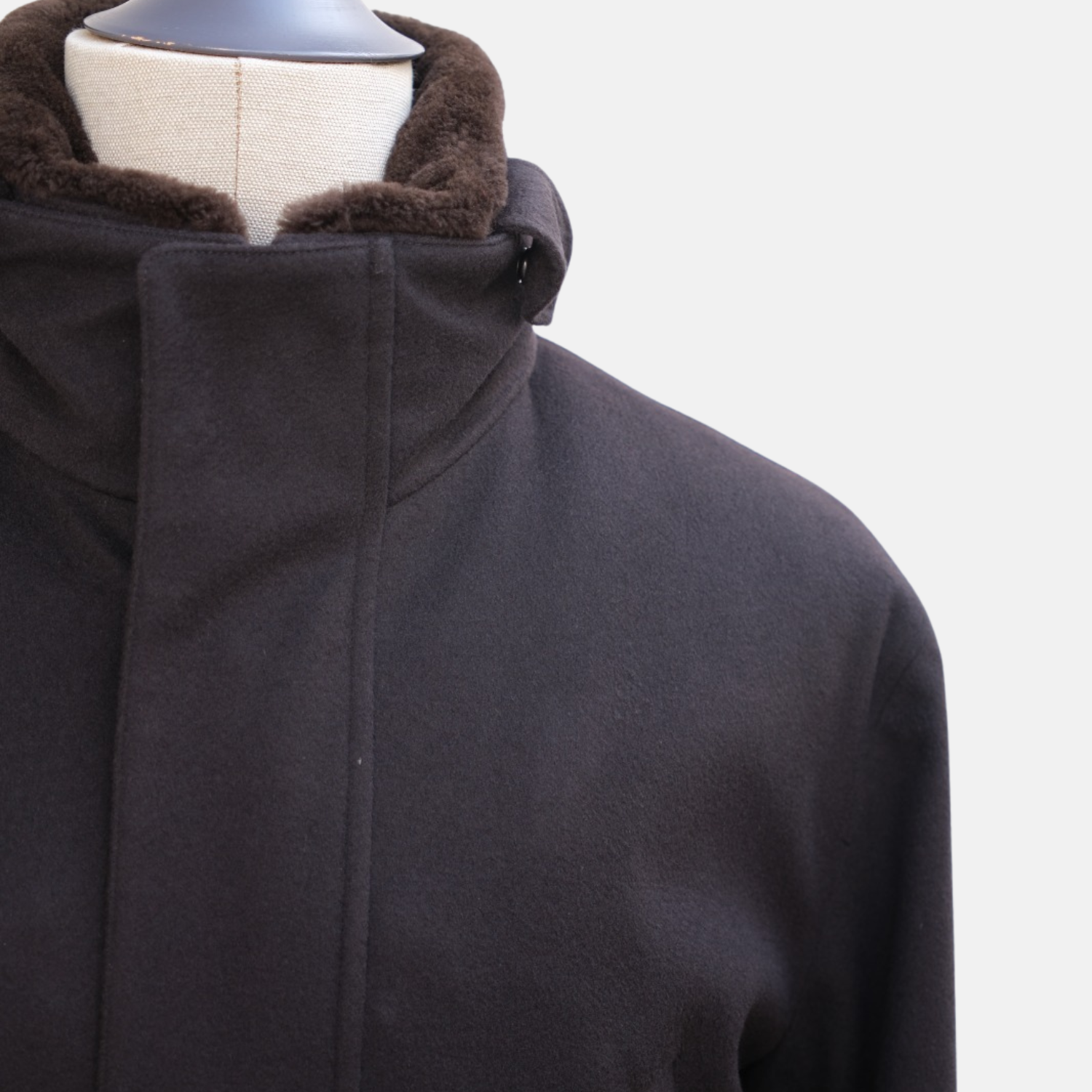 Brown "Icer" Cashmere Coat with Fur Collar (L)