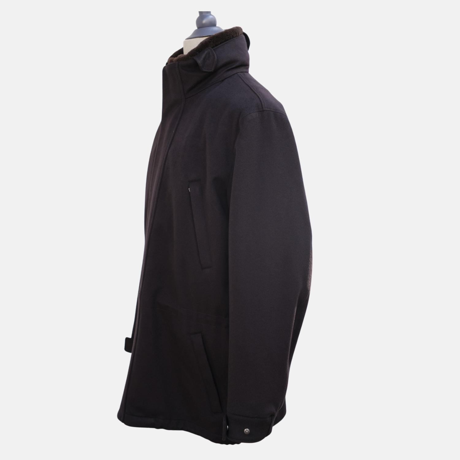 Brown "Icer" Cashmere Coat with Fur Collar (L)