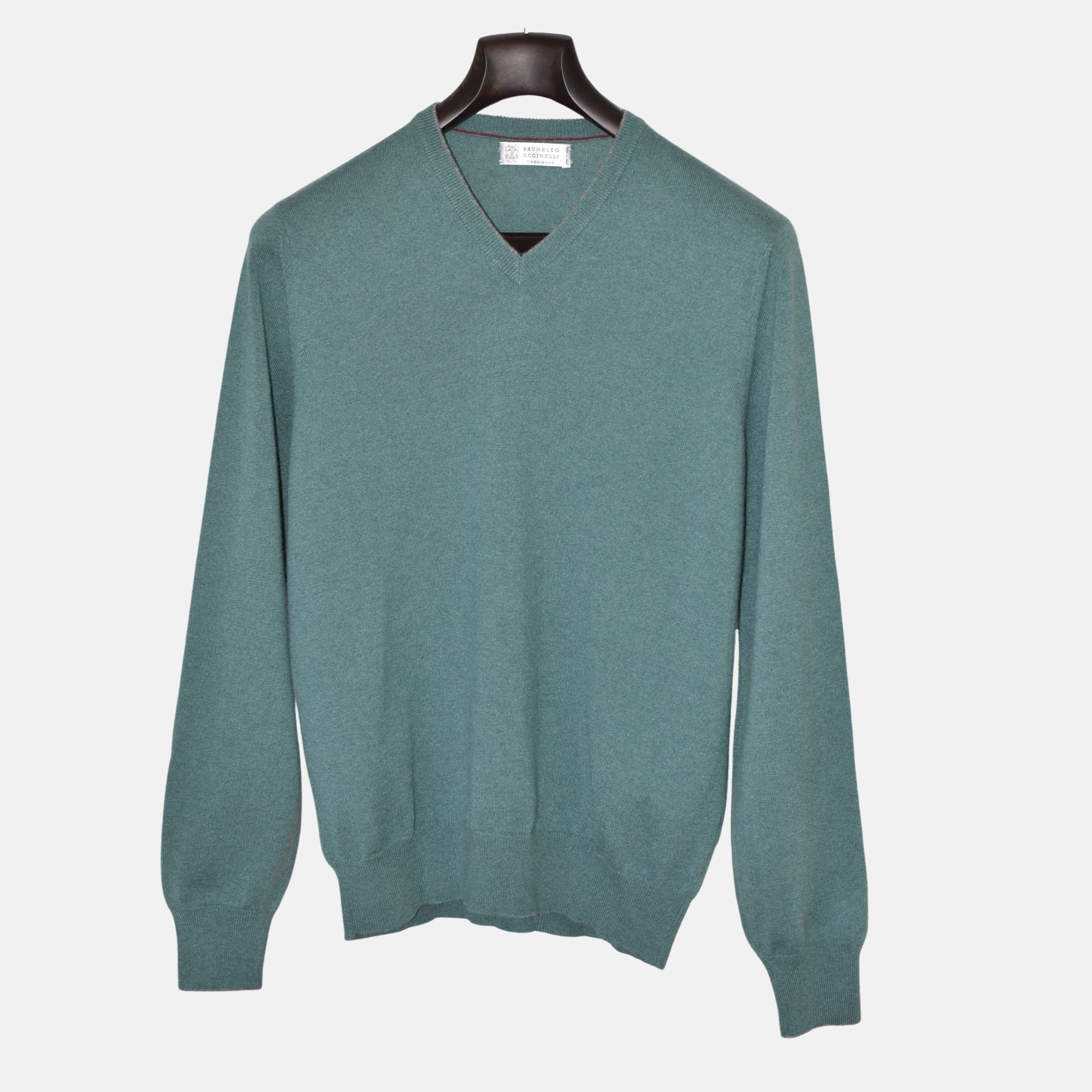Green V-Neck Knit Cashmere Sweater (EU 52)
