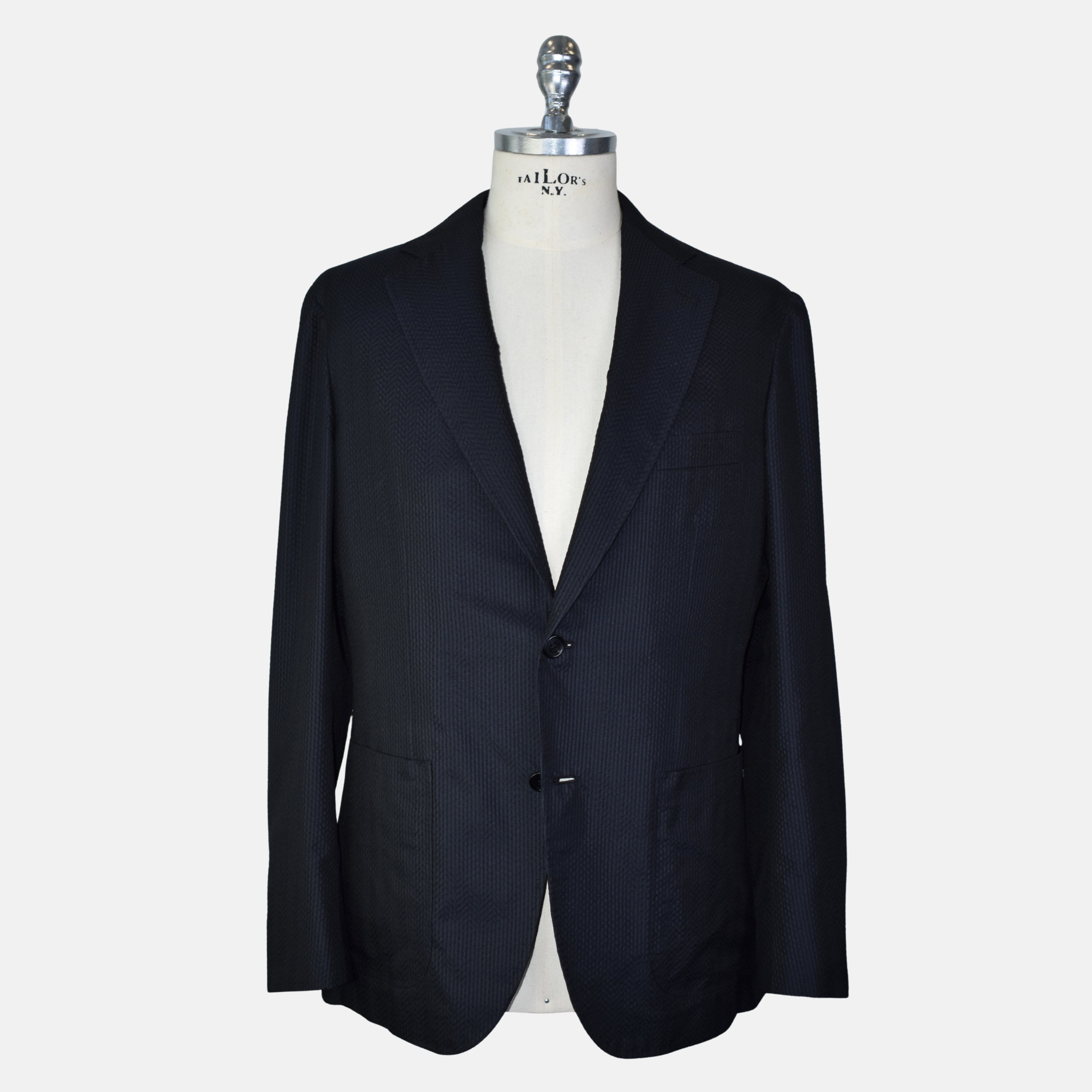 Midnight Blue Seersucker Blazer made of Silk (EU 50, EU 52)