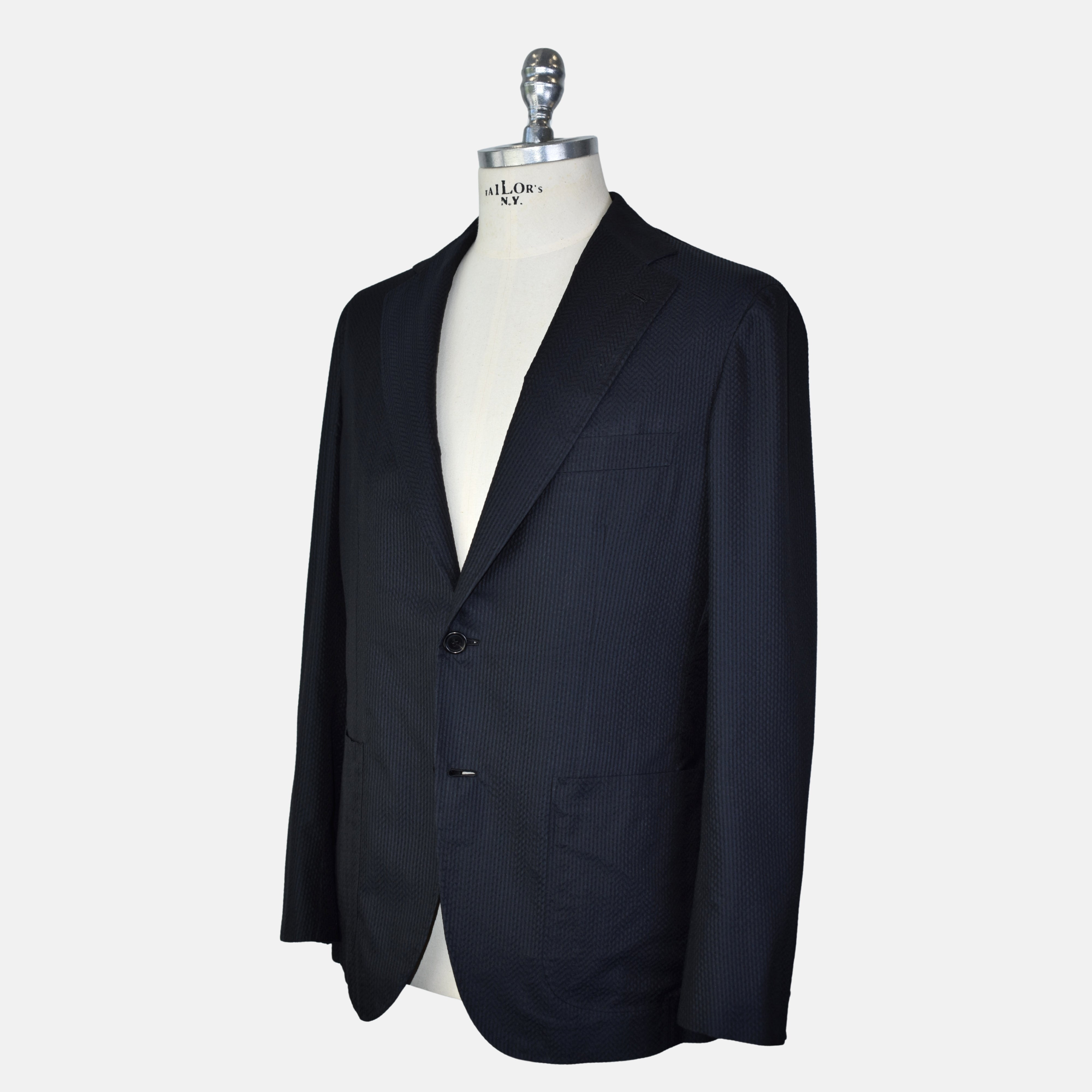 Midnight Blue Seersucker Blazer made of Silk (EU 50, EU 52)