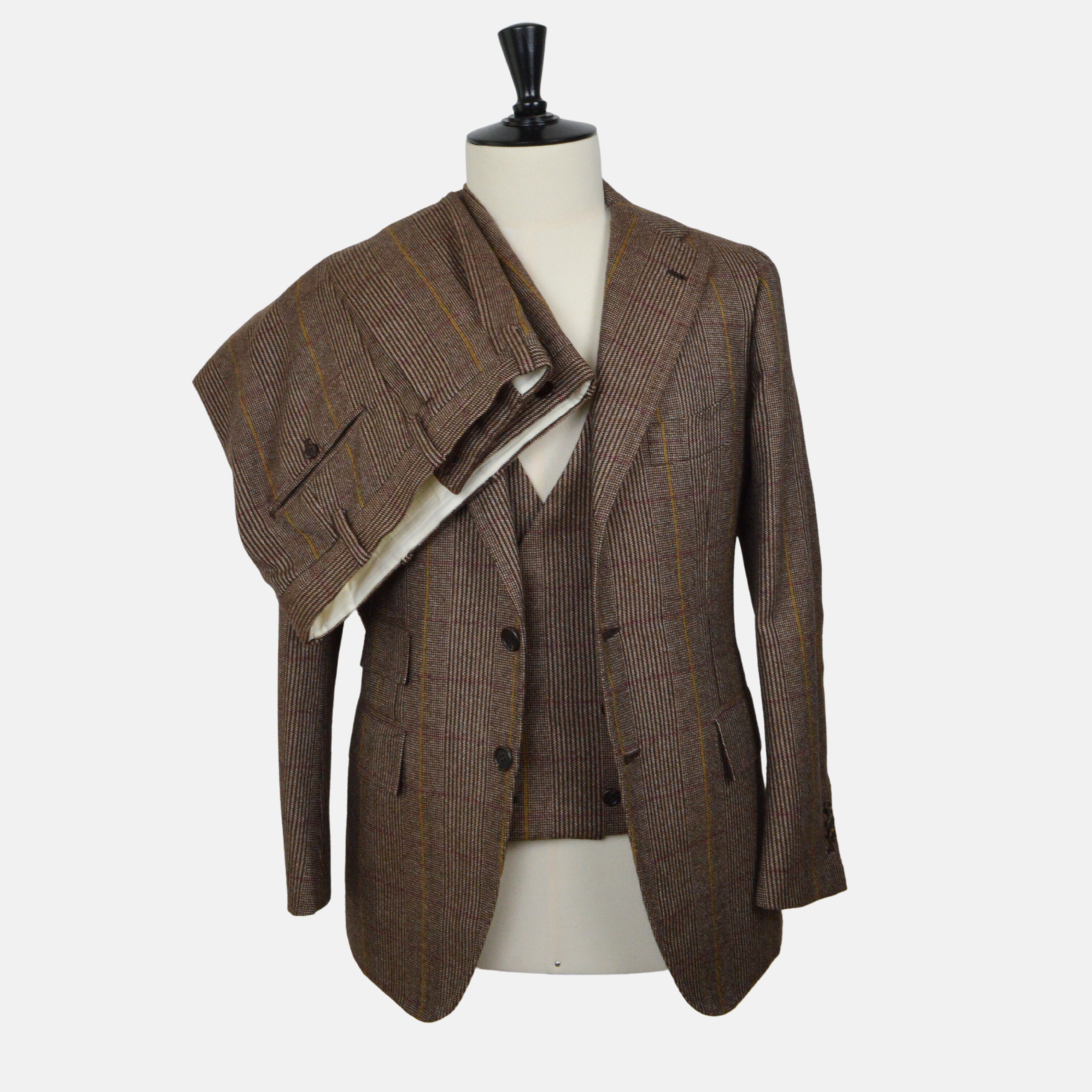 Brown Patterned 3 Piece-Suit made of Virgin Wool (EU 48)