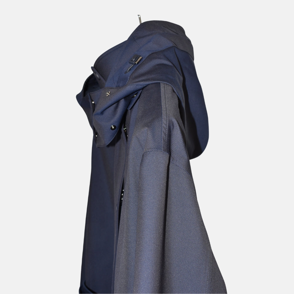 Navy Hooded Rain Jacket made of Virgin Wool/Polyamide (L)