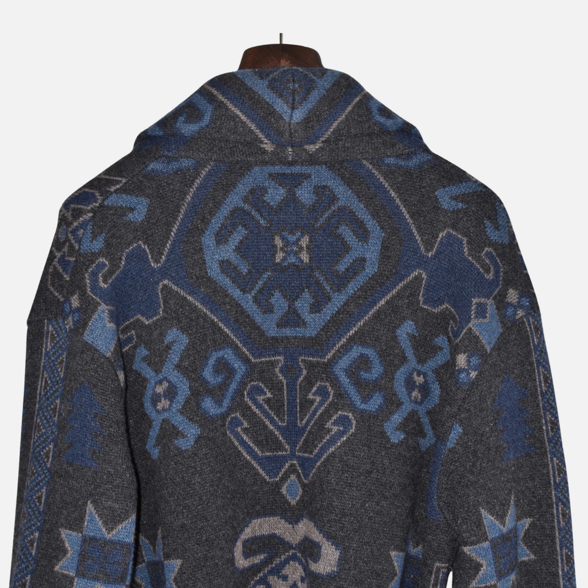 Blue/Gray Patterned Dressing Gown Coat Robe made of Wool (S)