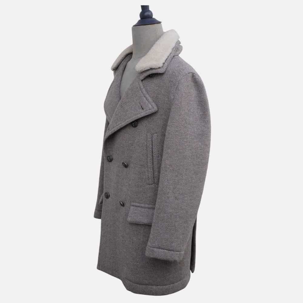Grey Double Breasted Padded Cashmere Coat (EU 50)