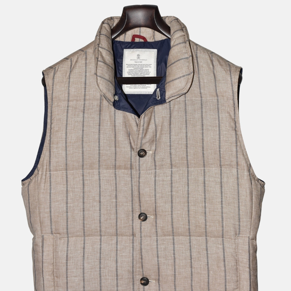 Beige-Blue Striped Vest made of Linen/Wool/Silk (L)