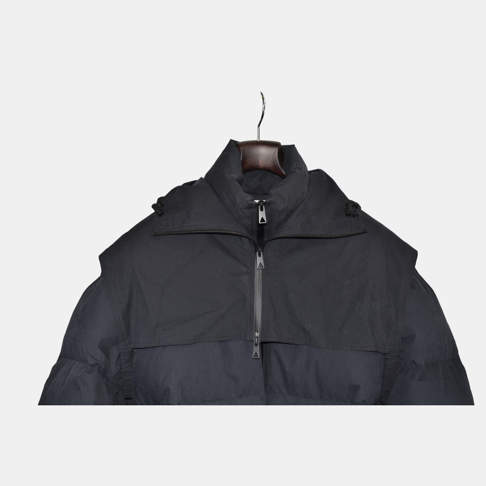 Black Down Hooded Coat made of Cotton (M)