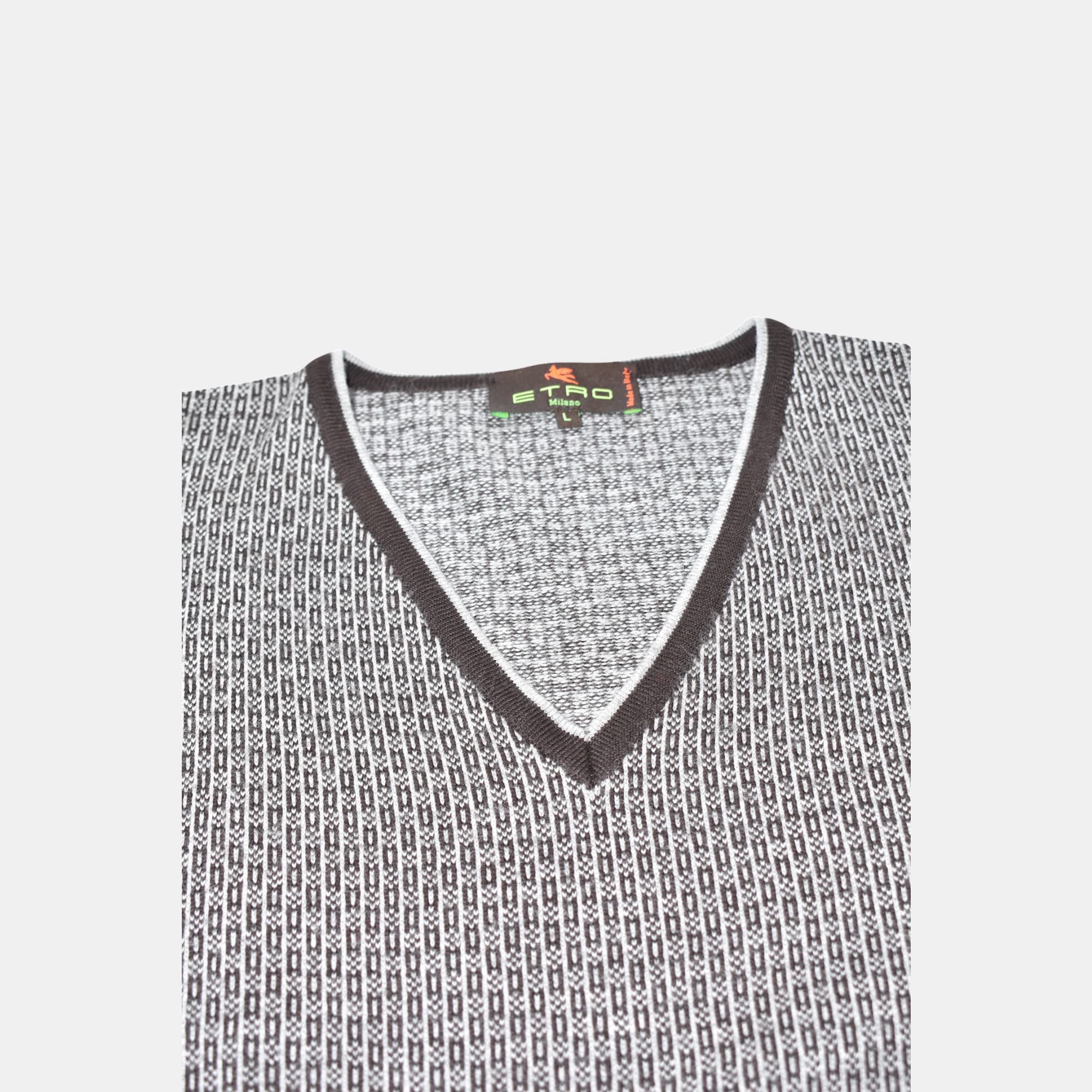 Gray/Brown Patterned Sweater made of Merino Wool (L)