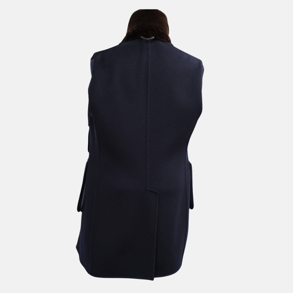 Navy Double-Breasted Baby Cashmere Coat with Mink Collar (EU 54)