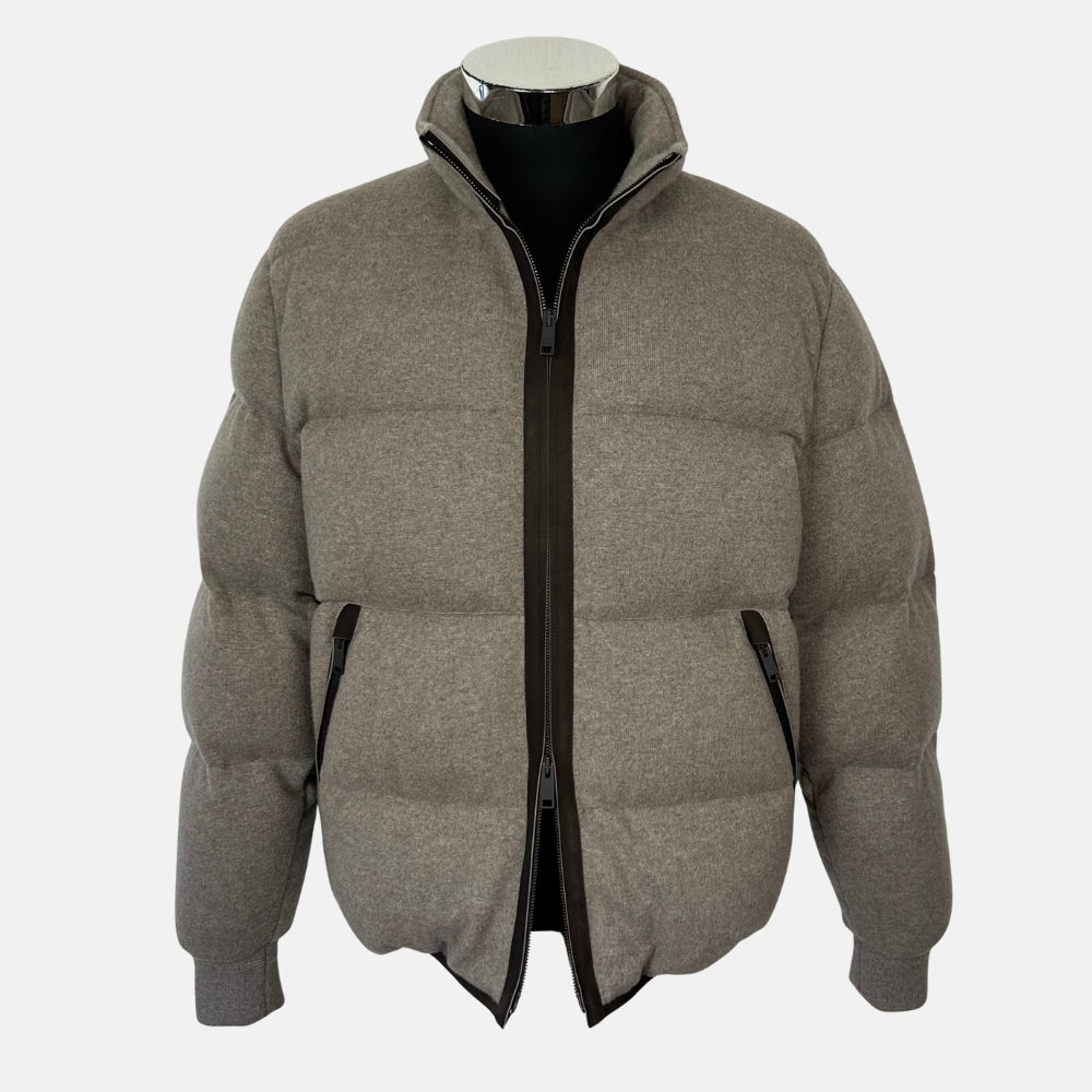 Greige Down Quilted Cashmere Jacket (EU 48)