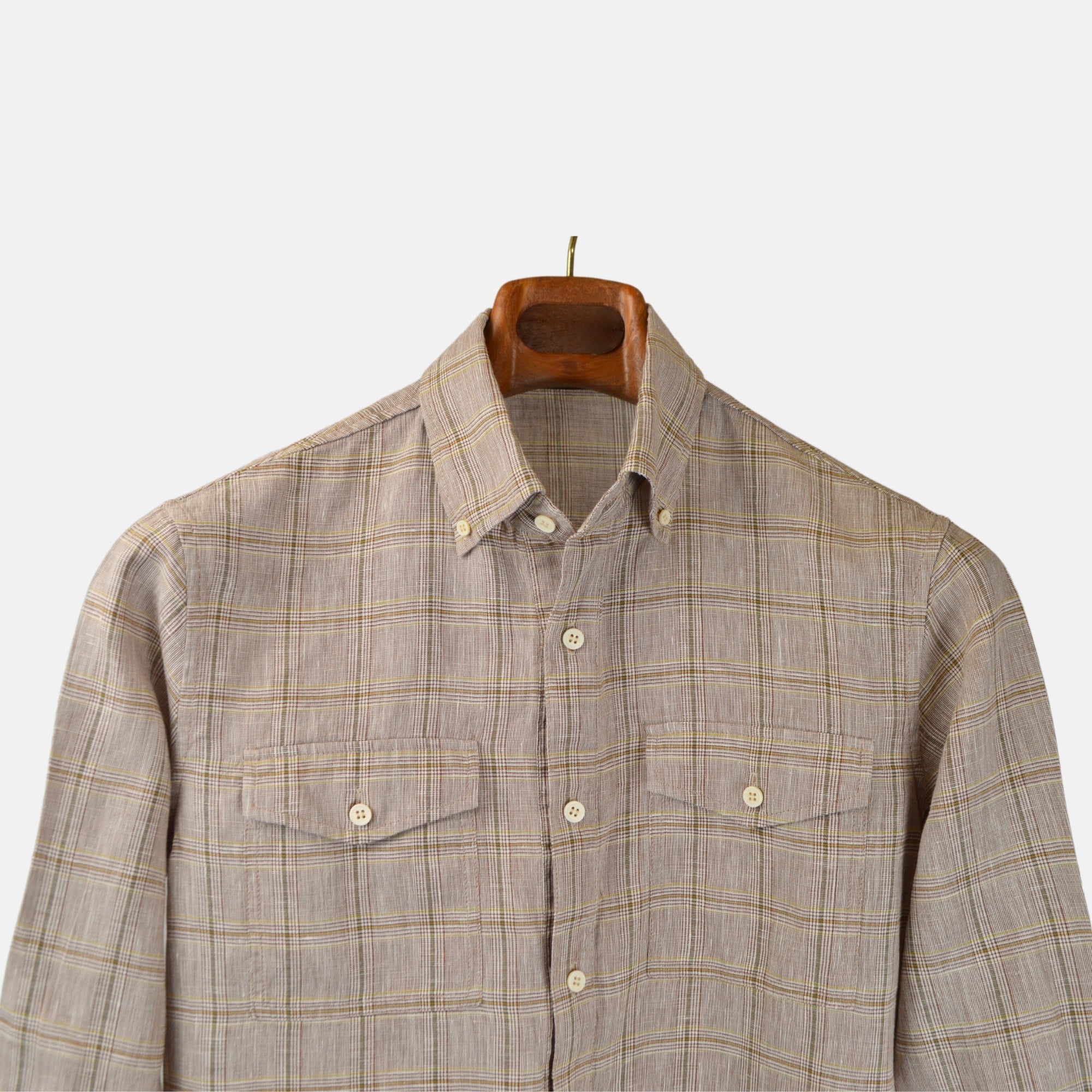 Brown Checked Shirt made of Linen (M)