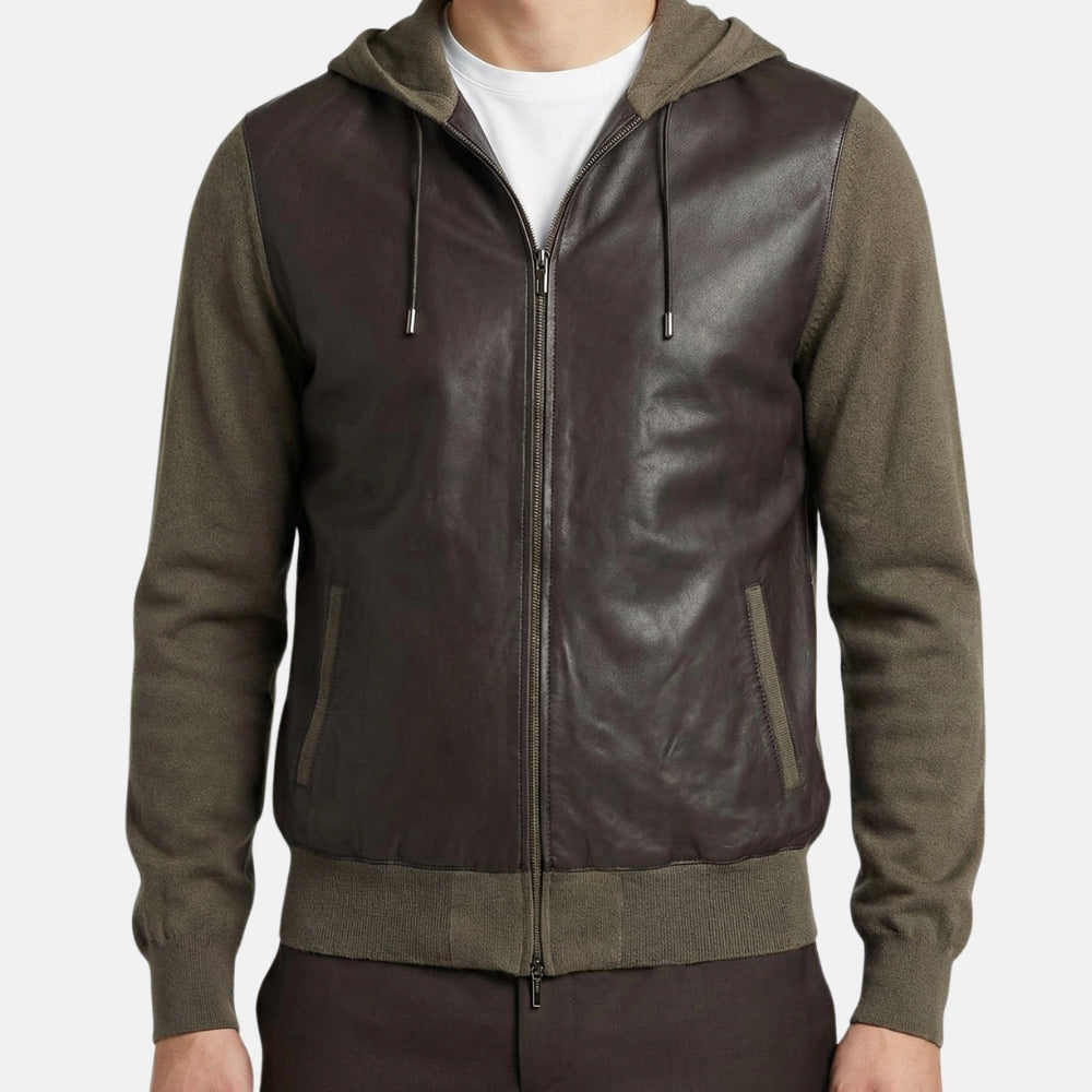 Brown Hooded Cashmere/Silk Cardigan with Leather (M)