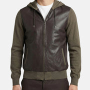 Brown Hooded Cashmere/Silk Cardigan with Leather (M)