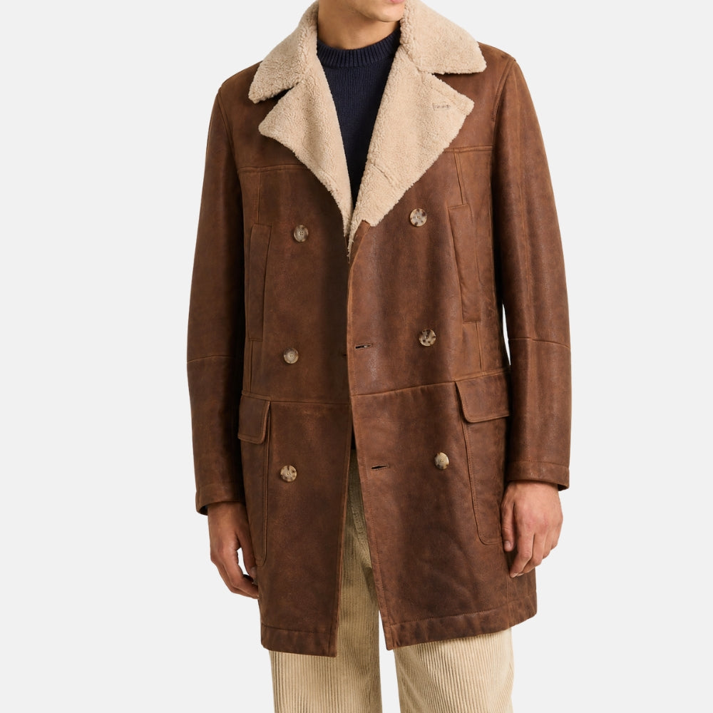 Brown Double Breasted Shearling Coat (M)