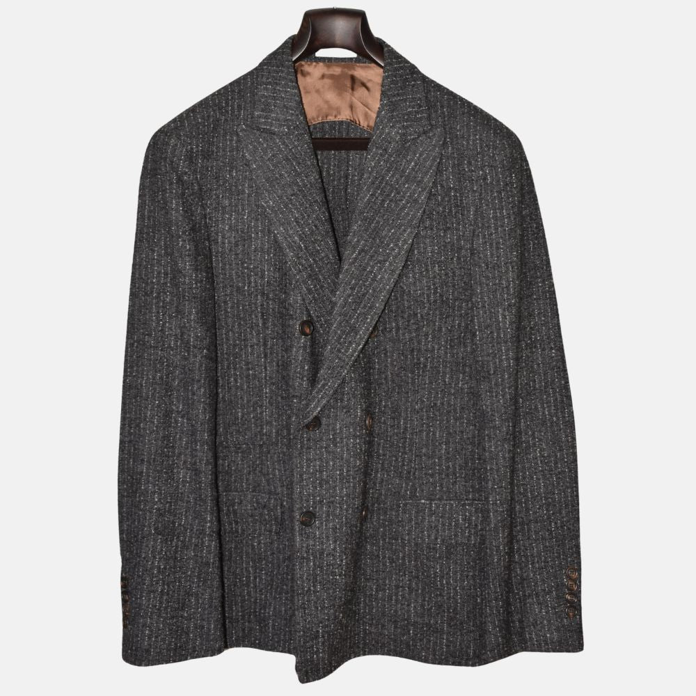 Gray-White Striped Double Breasted Blazer made of Alpaca/Wool/Polyamide/Cashmere (EU 52)