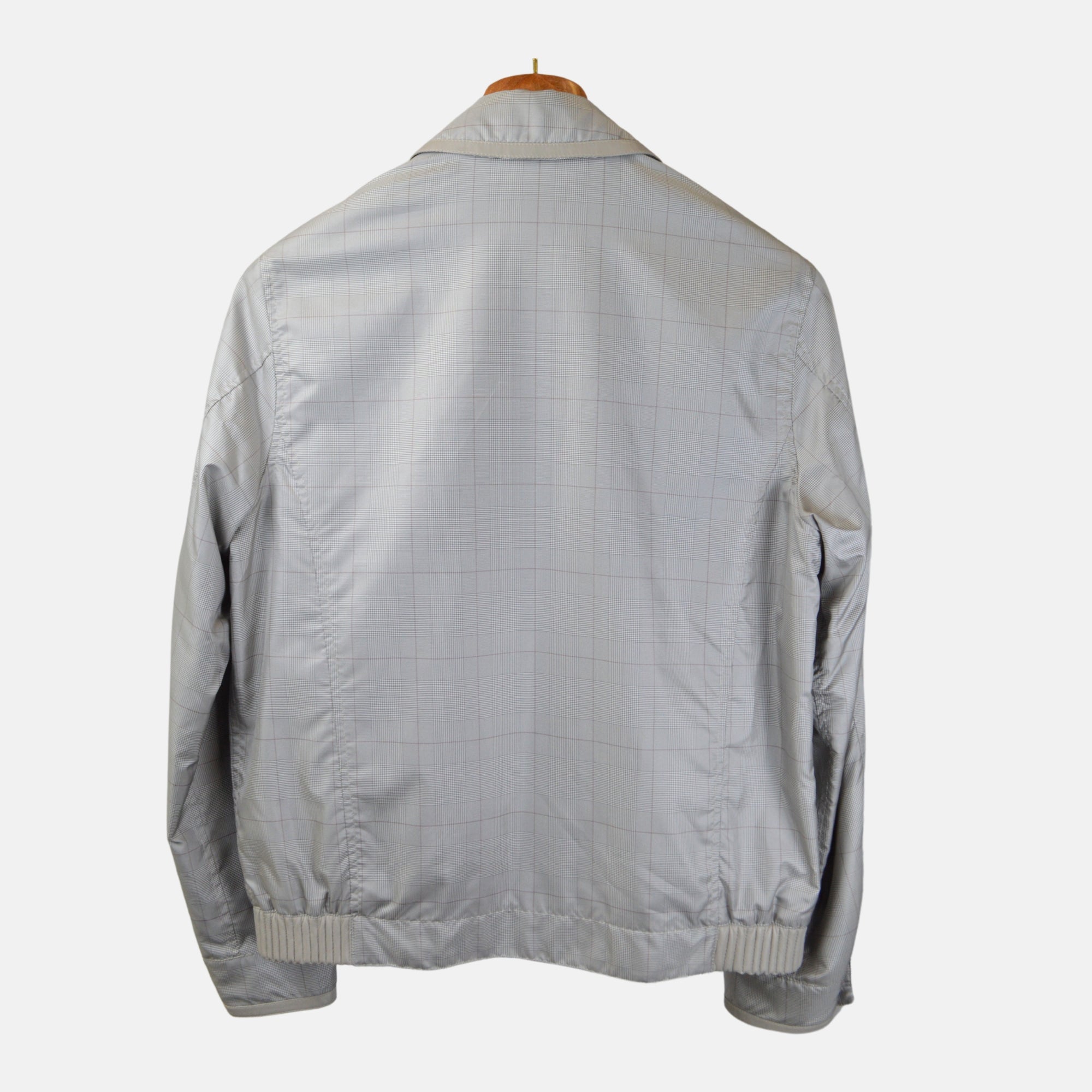 Beige Checked Blouson / Jacket made of Silk (48)