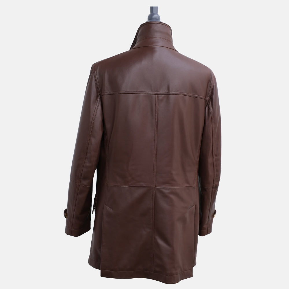 Brown Double-Breasted Leather Pea Coat (M)